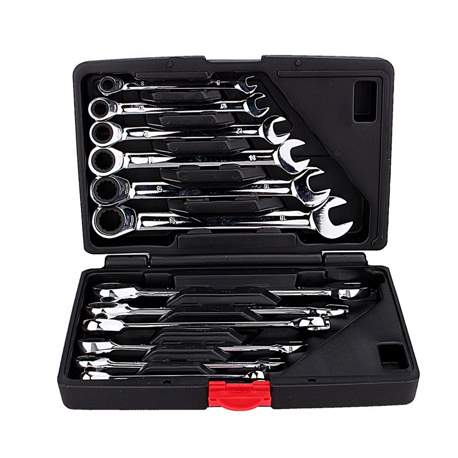 12pcs Ratchet Spanner Wrench Set 8-19mm Fixed Head, High-Torque Hand Tool Kit for Garage Workshop