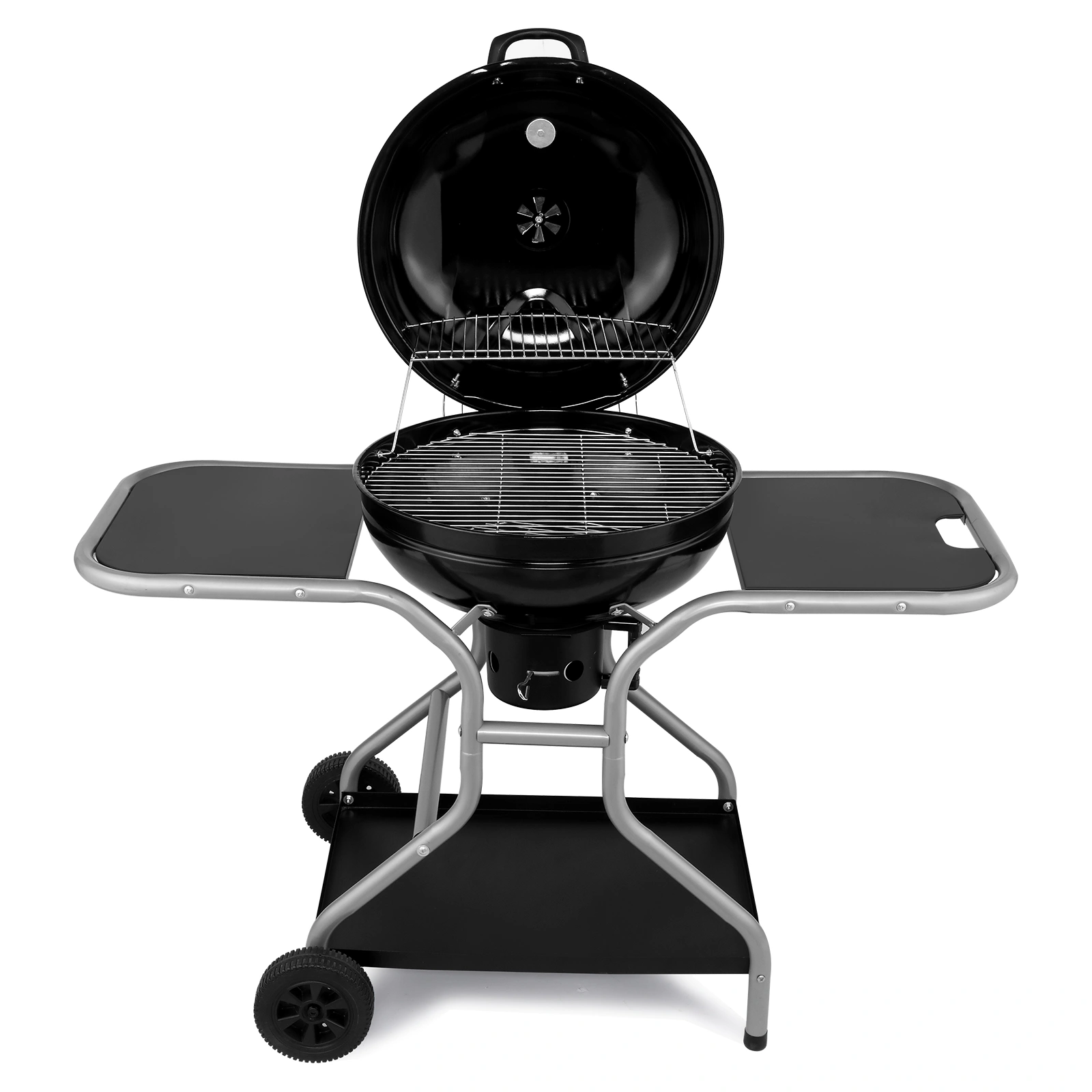 Kettle Charcoal Grill with 2 Side Tables, Storage Shelf, Upgraded Ash Catcher, Thermometer, Air Vents, Outdoor Cooking Barbecue Grill with Wheels view 11