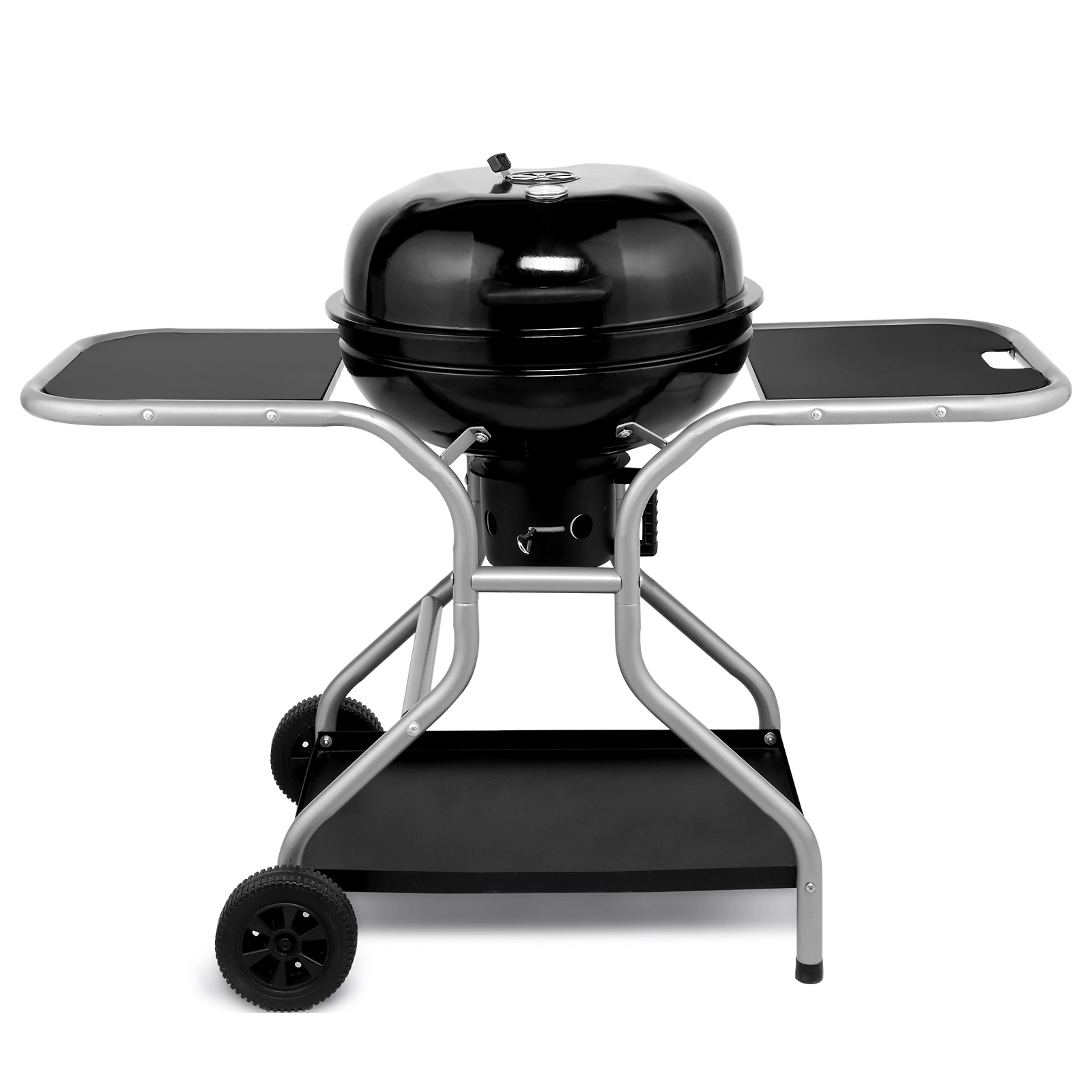 Kettle Charcoal Grill with 2 Side Tables, Storage Shelf, Upgraded Ash Catcher, Thermometer, Air Vents, Outdoor Cooking Barbecue Grill with Wheels view 12