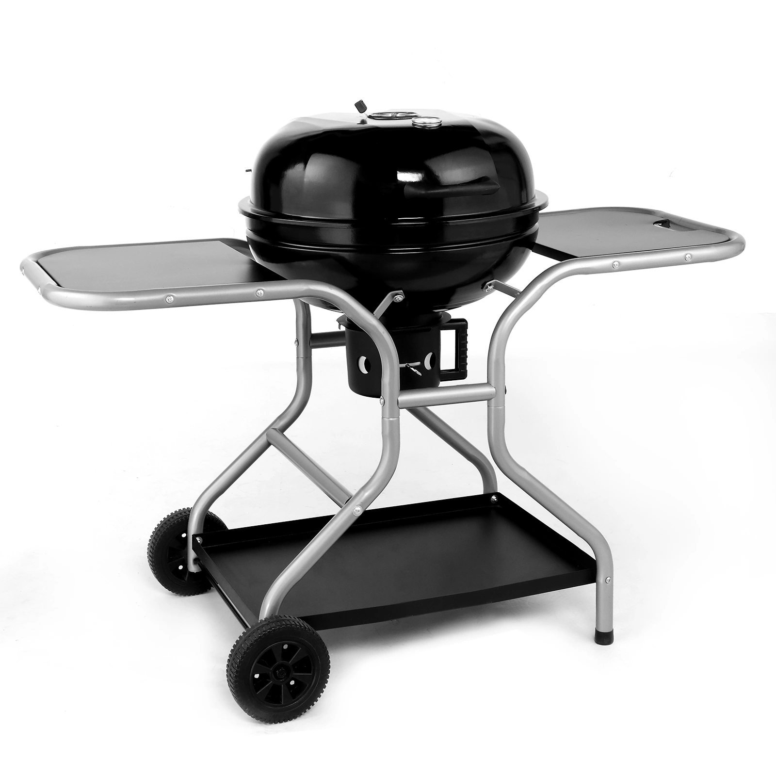Kettle Charcoal Grill with 2 Side Tables, Storage Shelf, Upgraded Ash Catcher, Thermometer, Air Vents, Outdoor Cooking Barbecue Grill with Wheels view 14