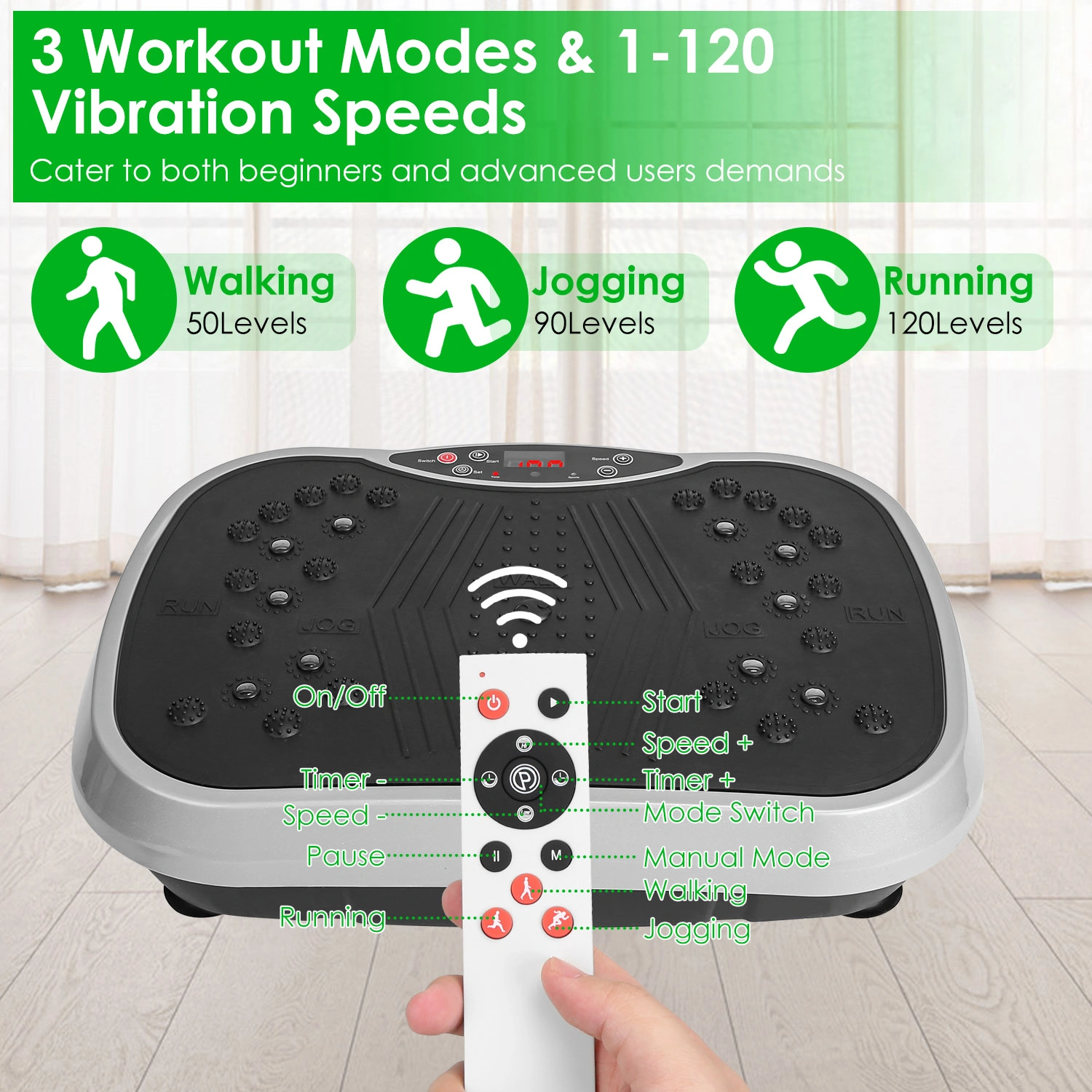 Vibration Exercise Machine With Resistant Bands Remote Control Whole Body Vibration Platform Workout Equipment Home Fitness Training Equipment For Weight Loss Fat Burner view 2