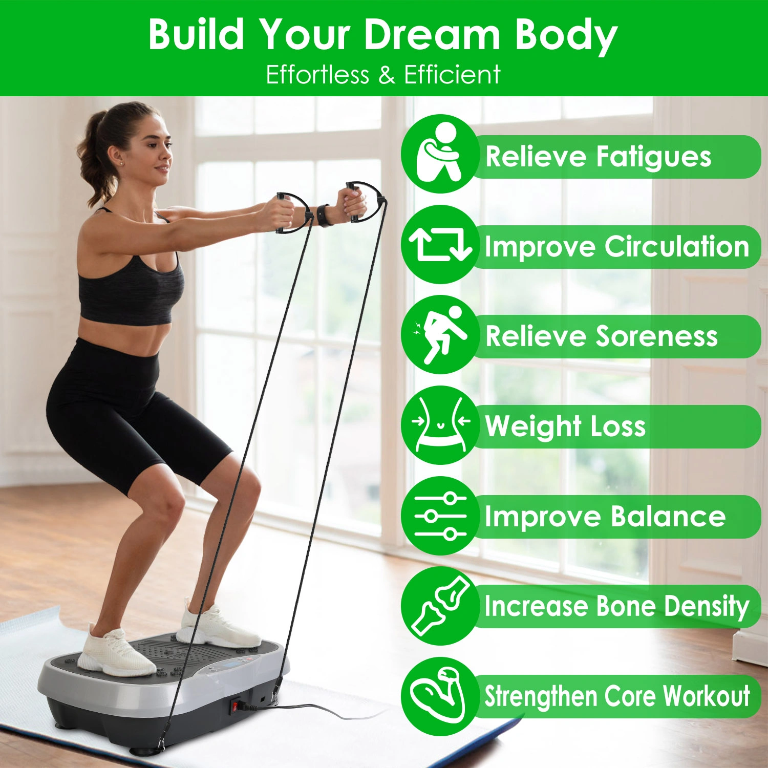 Vibration Exercise Machine With Resistant Bands Remote Control Whole Body Vibration Platform Workout Equipment Home Fitness Training Equipment For Weight Loss Fat Burner view 3