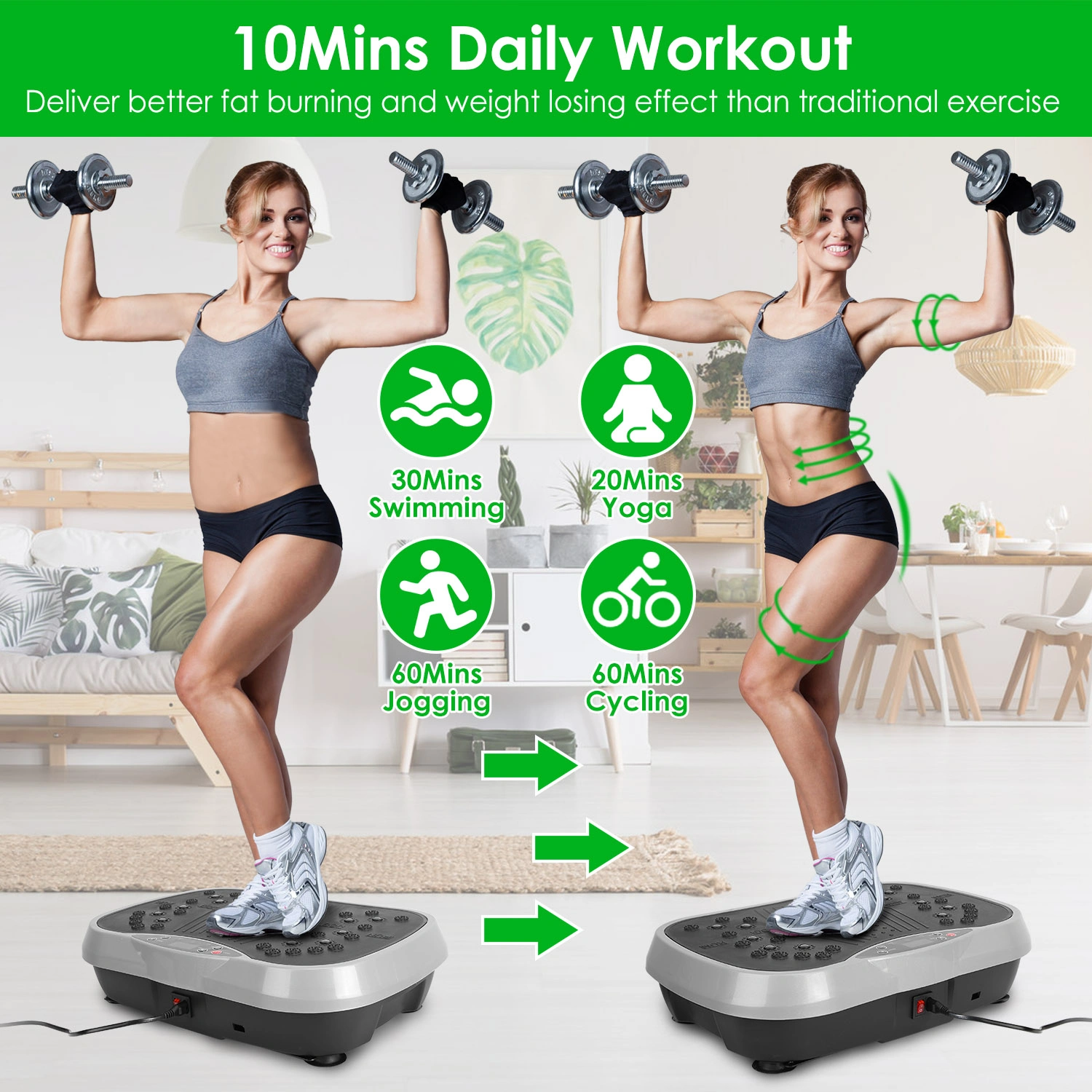 Vibration Exercise Machine With Resistant Bands Remote Control Whole Body Vibration Platform Workout Equipment Home Fitness Training Equipment For Weight Loss Fat Burner view 4