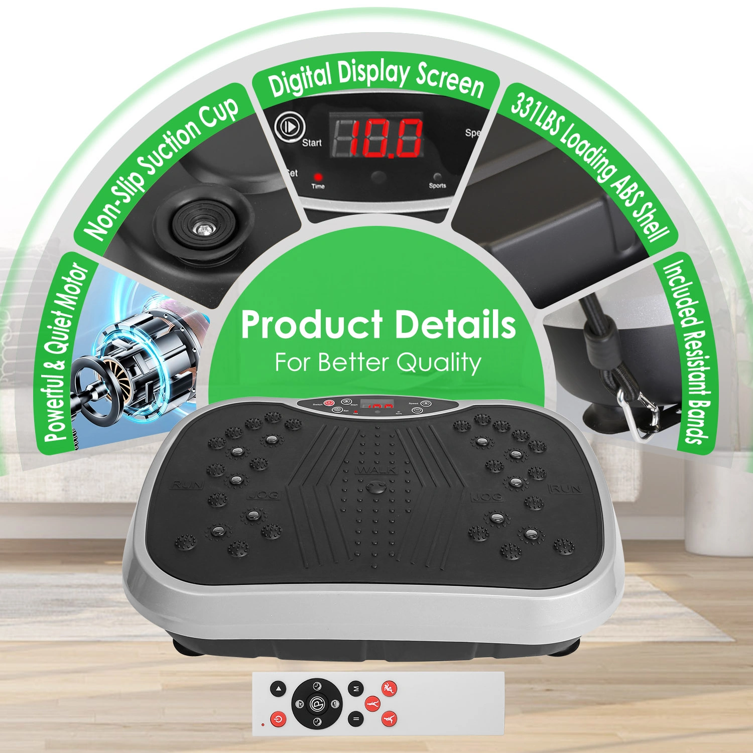 Vibration Exercise Machine With Resistant Bands Remote Control Whole Body Vibration Platform Workout Equipment Home Fitness Training Equipment For Weight Loss Fat Burner view 6