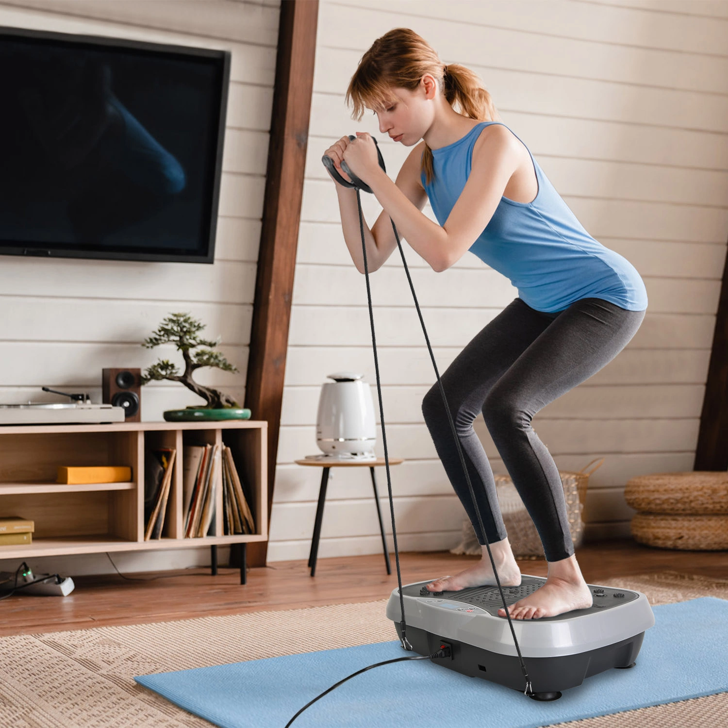 Vibration Exercise Machine With Resistant Bands Remote Control Whole Body Vibration Platform Workout Equipment Home Fitness Training Equipment For Weight Loss Fat Burner view 8