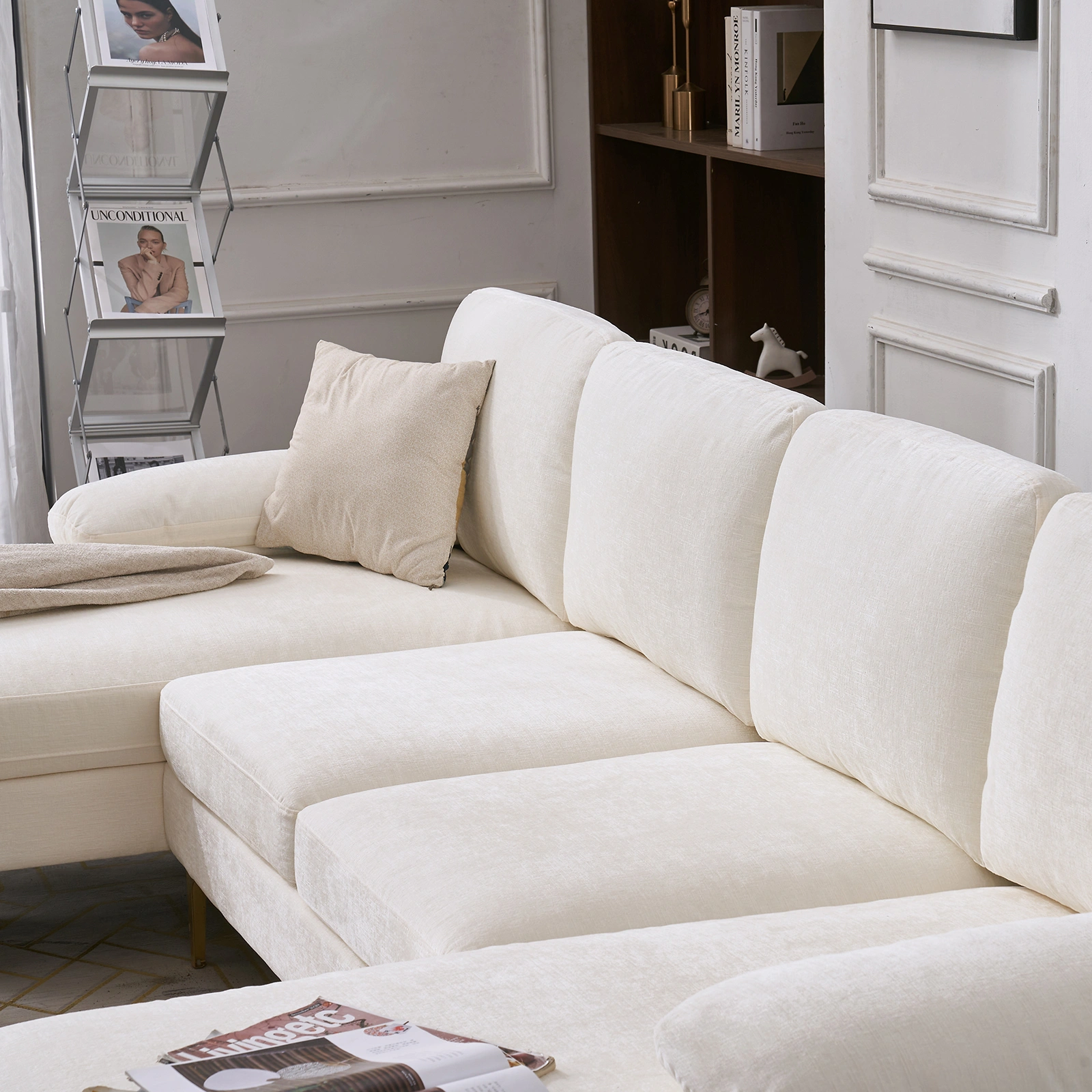 Modern U-Shaped 4-Seat Modular Sofa Creamy White view 18