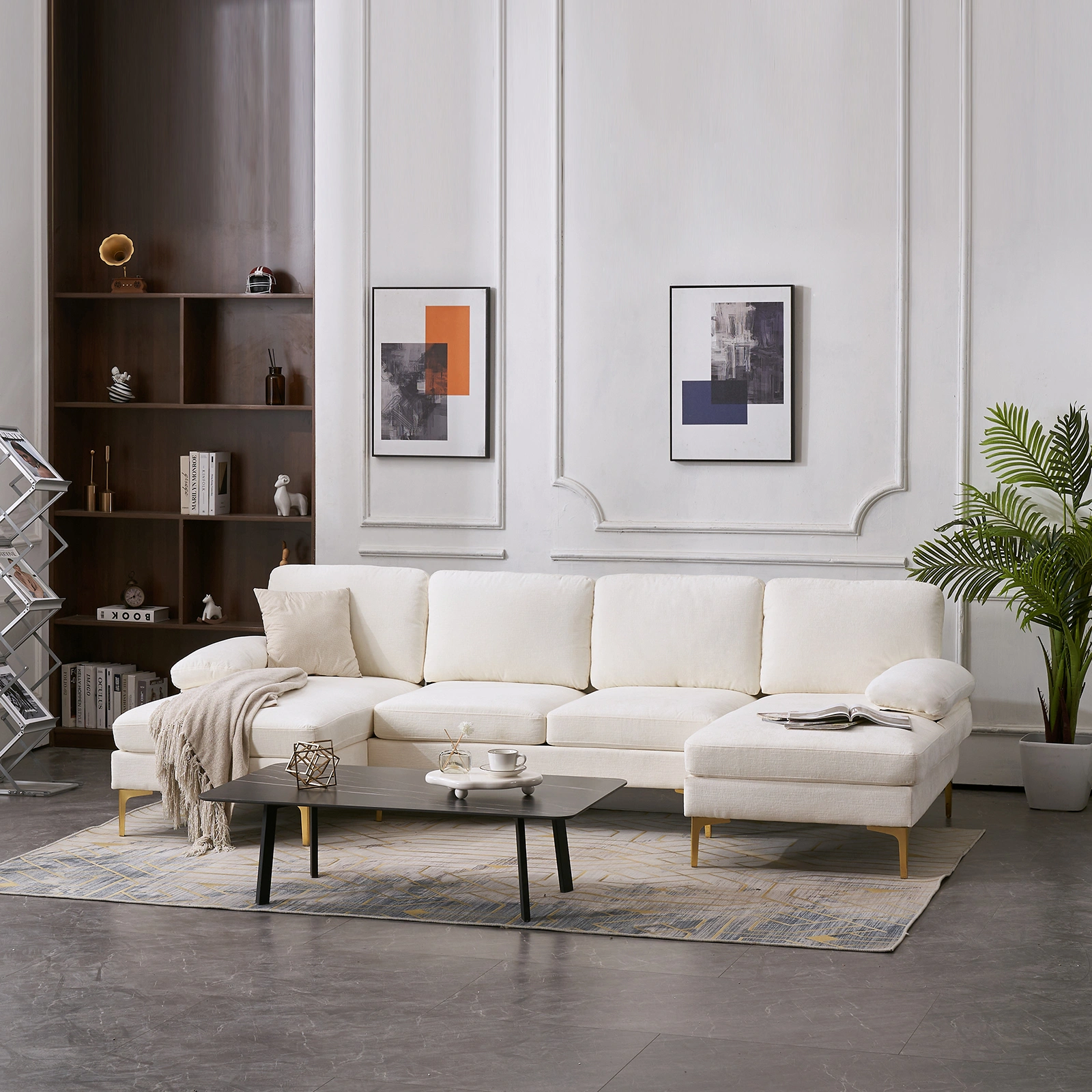 Modern U-Shaped 4-Seat Modular Sofa Creamy White view 19