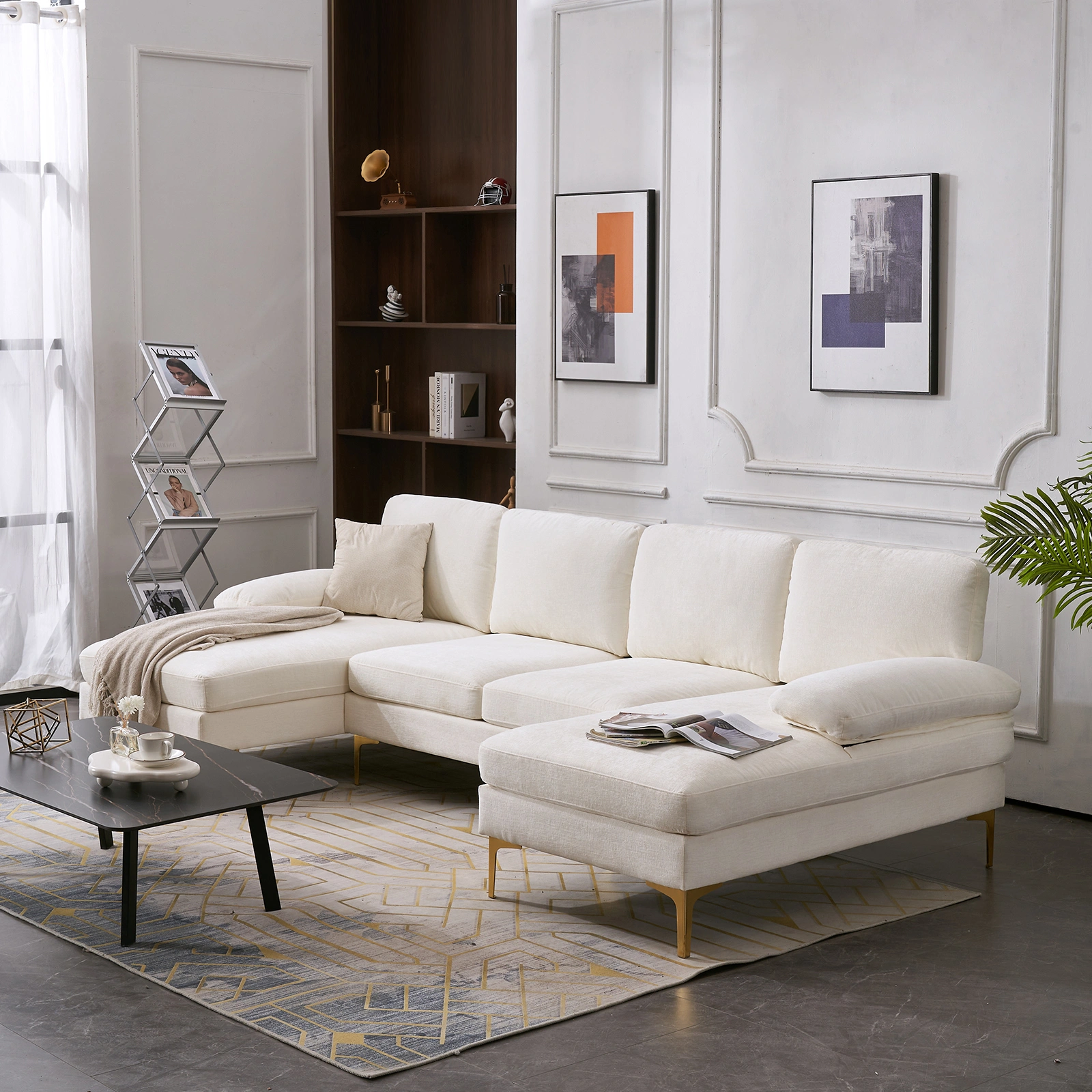 Modern U-Shaped 4-Seat Modular Sofa Creamy White view 20