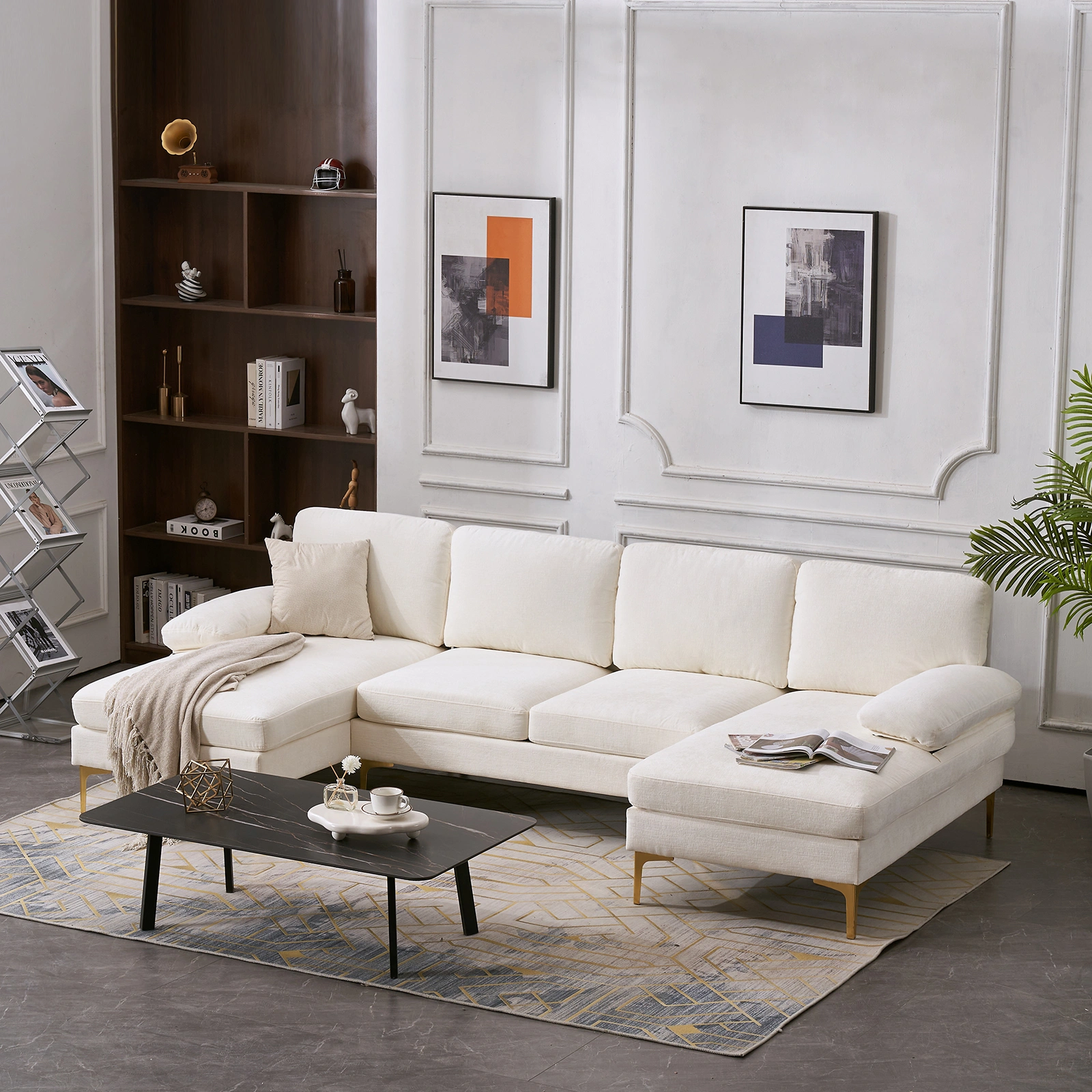 Modern U-Shaped 4-Seat Modular Sofa Creamy White view 21