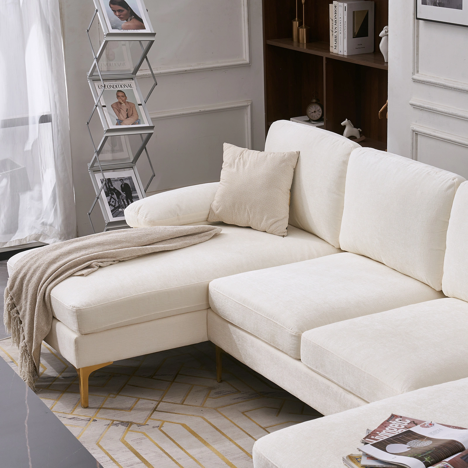 Modern U-Shaped 4-Seat Modular Sofa Creamy White view 22