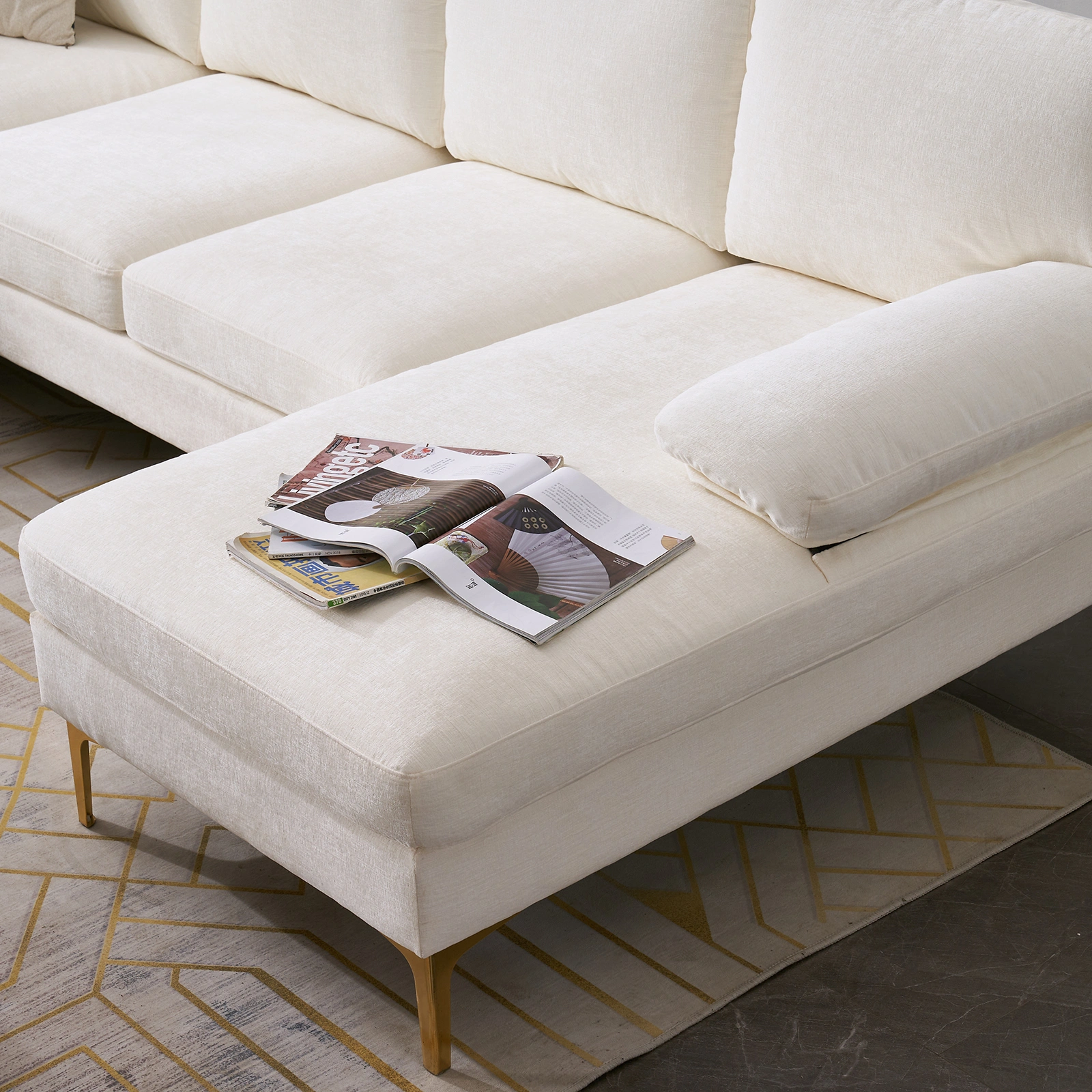 Modern U-Shaped 4-Seat Modular Sofa Creamy White view 23