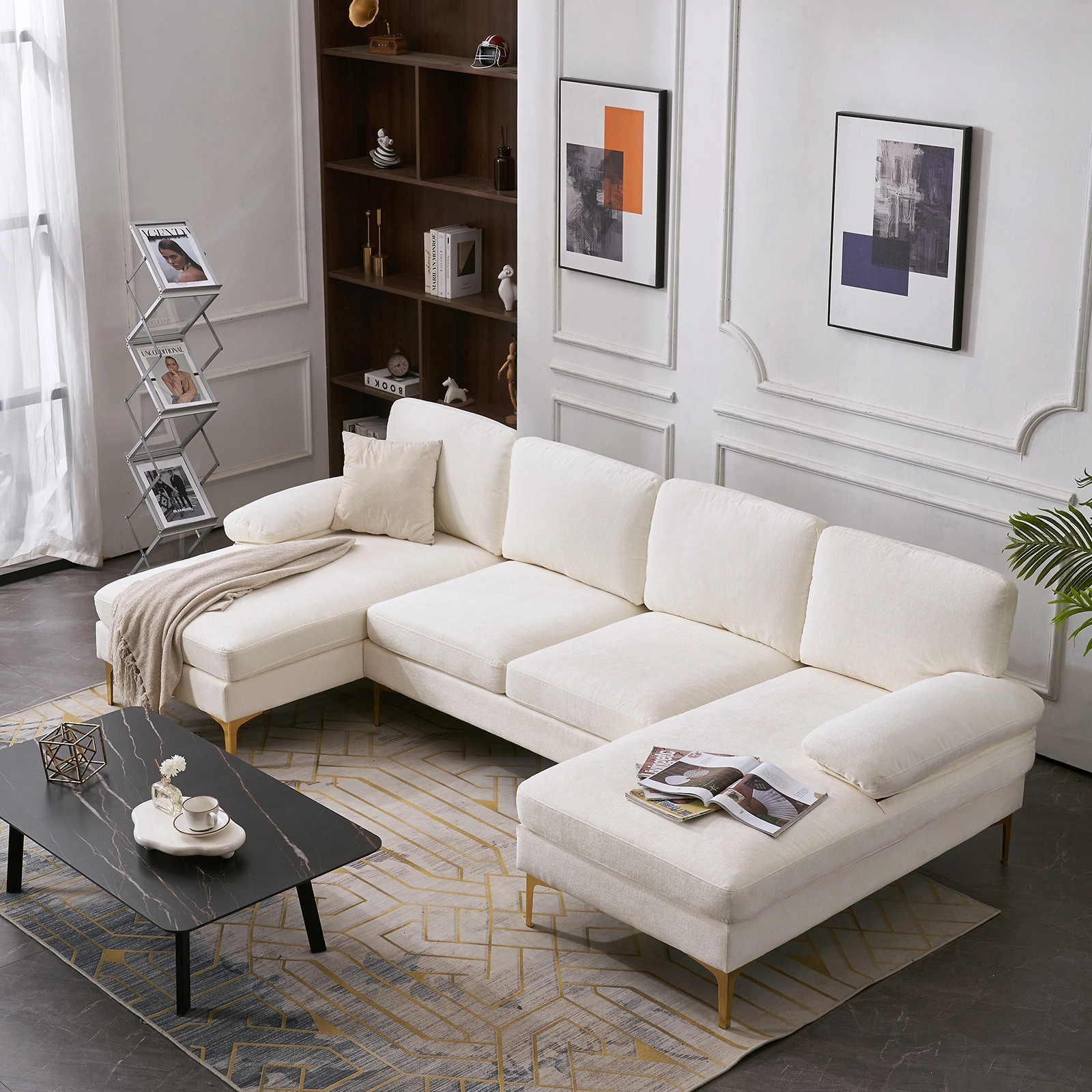 Modern U-Shaped 4-Seat Modular Sofa Creamy White view 25