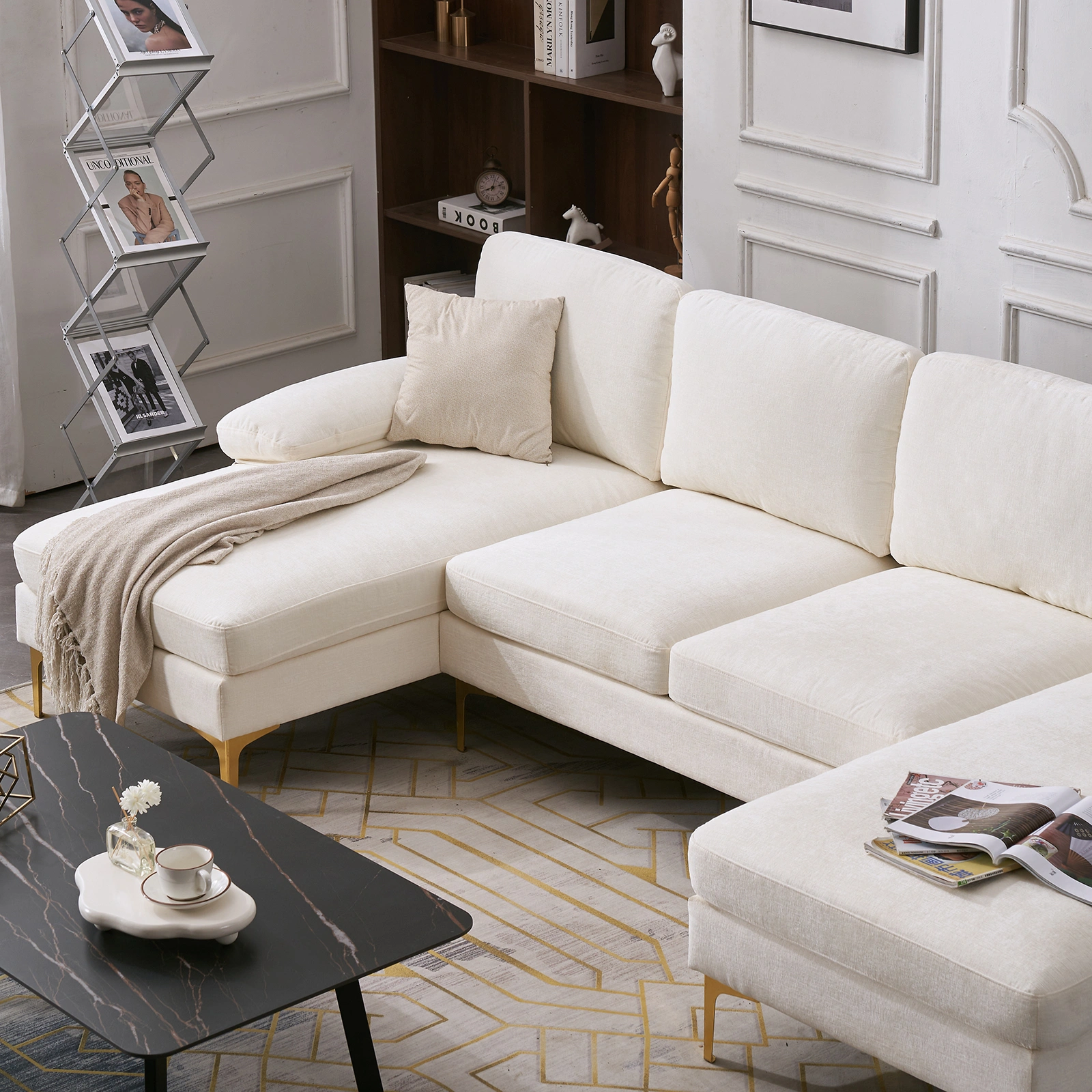 Modern U-Shaped 4-Seat Modular Sofa Creamy White view 26
