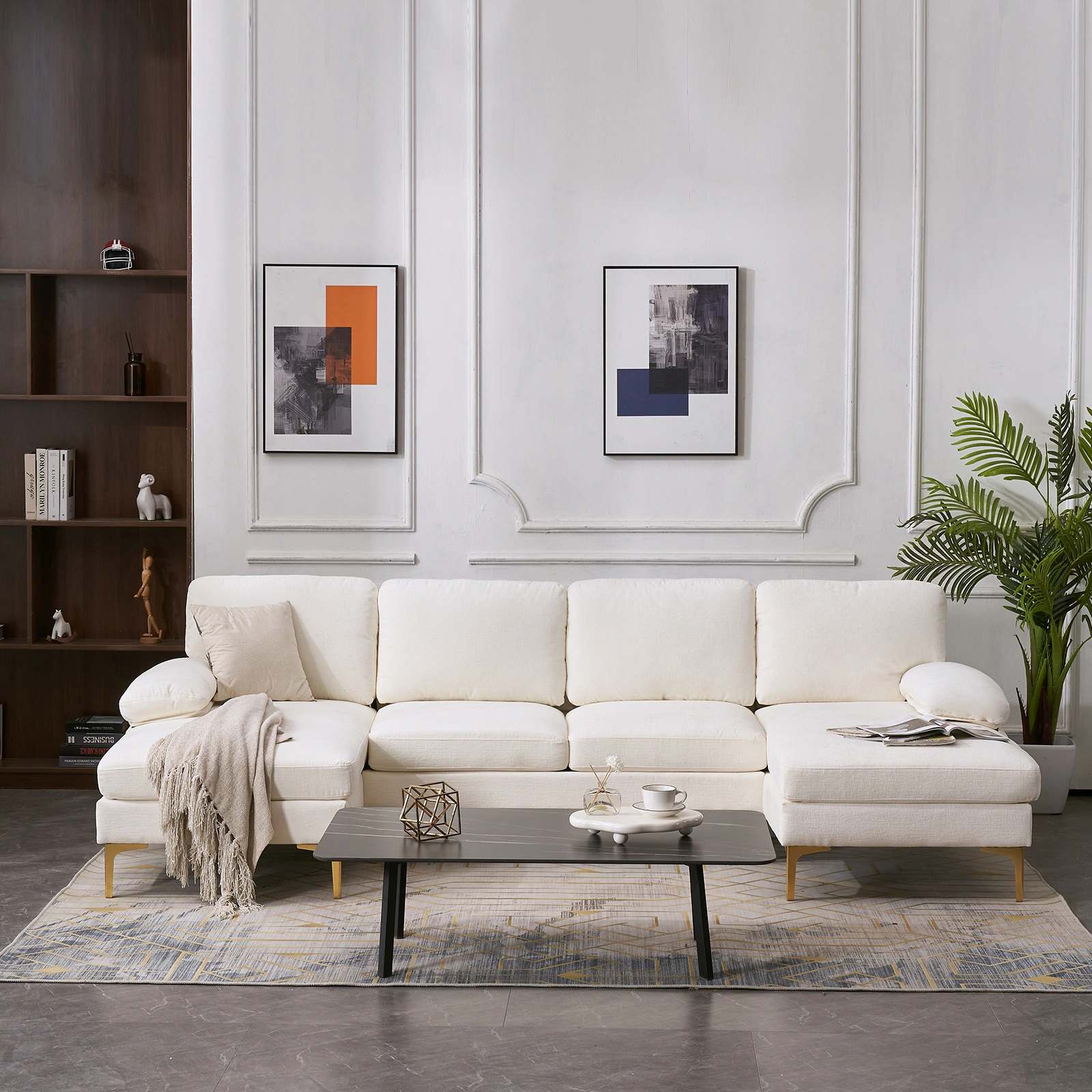 Modern U-Shaped 4-Seat Modular Sofa Creamy White view 5