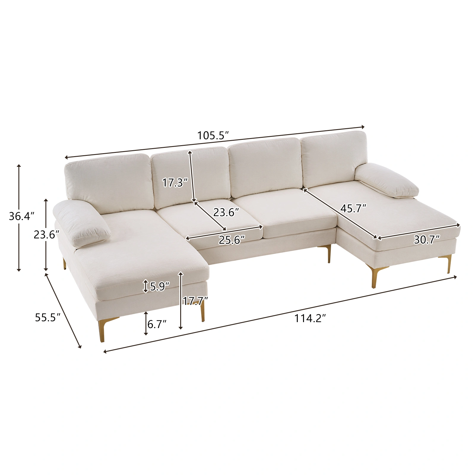 Modern U-Shaped 4-Seat Modular Sofa Creamy White view 6