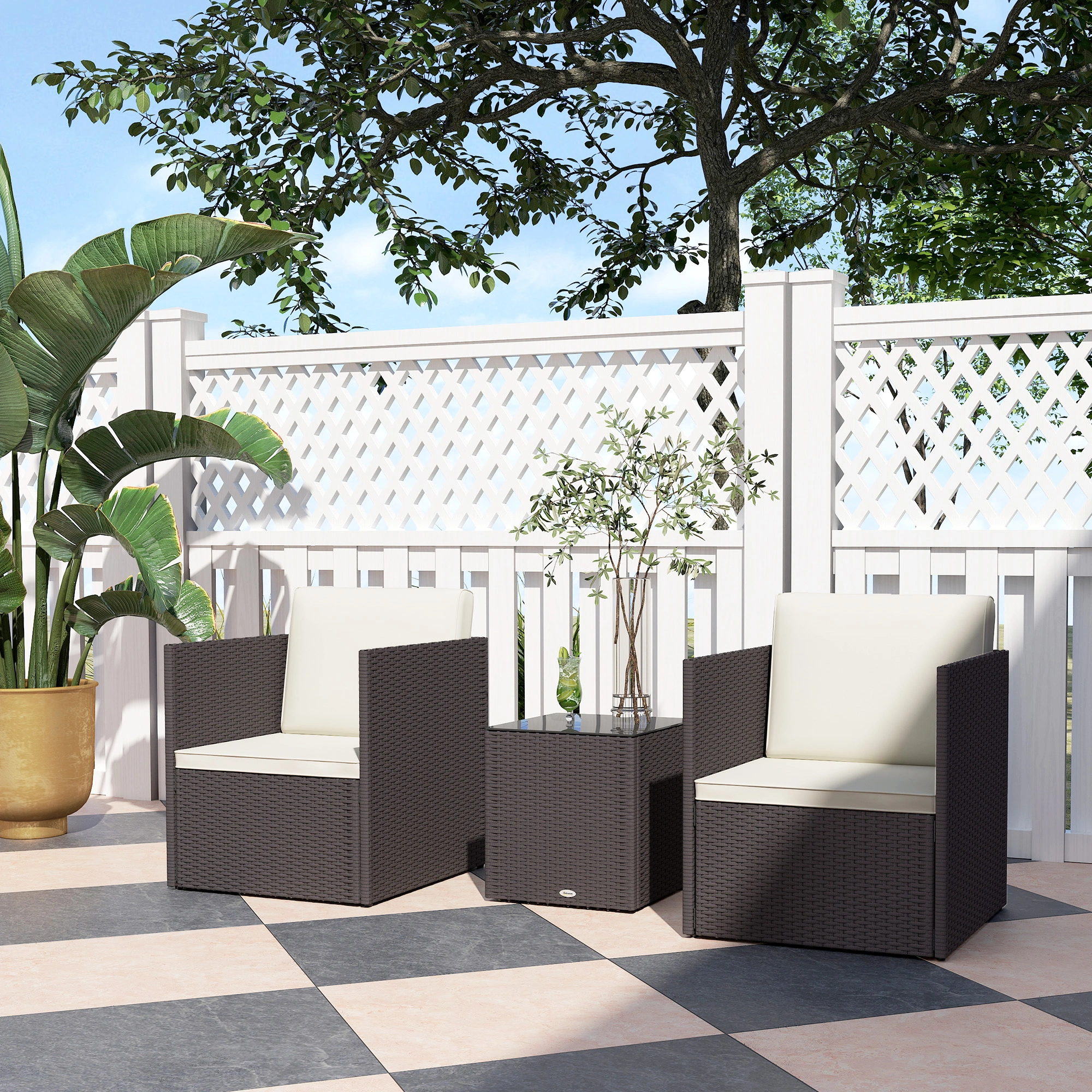 4 Pieces Patio Furniture Set Outdoor Conversation Set with Cushions, Wicker Rattan Sofa, Gray