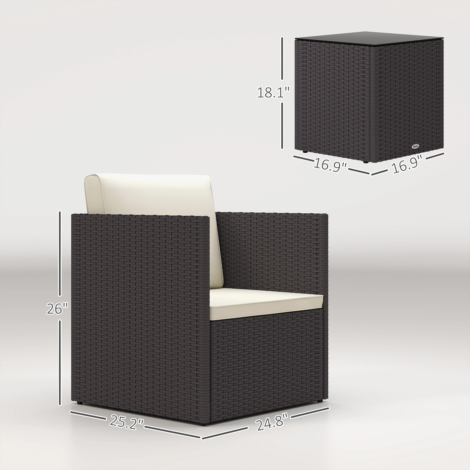 4 Pieces Patio Furniture Set Outdoor Conversation Set with Cushions, Wicker Rattan Sofa, Gray view 3