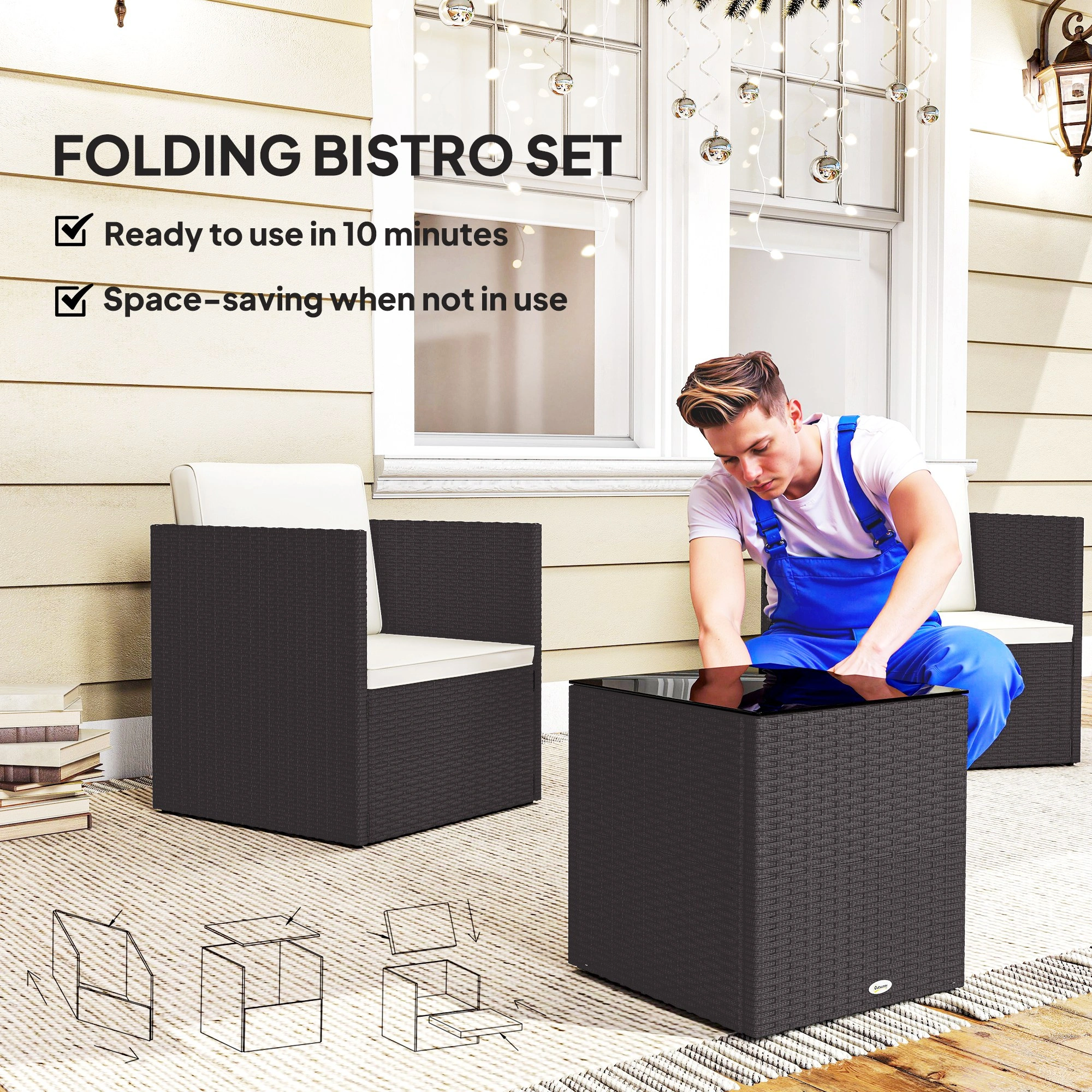4 Pieces Patio Furniture Set Outdoor Conversation Set with Cushions, Wicker Rattan Sofa, Gray view 4