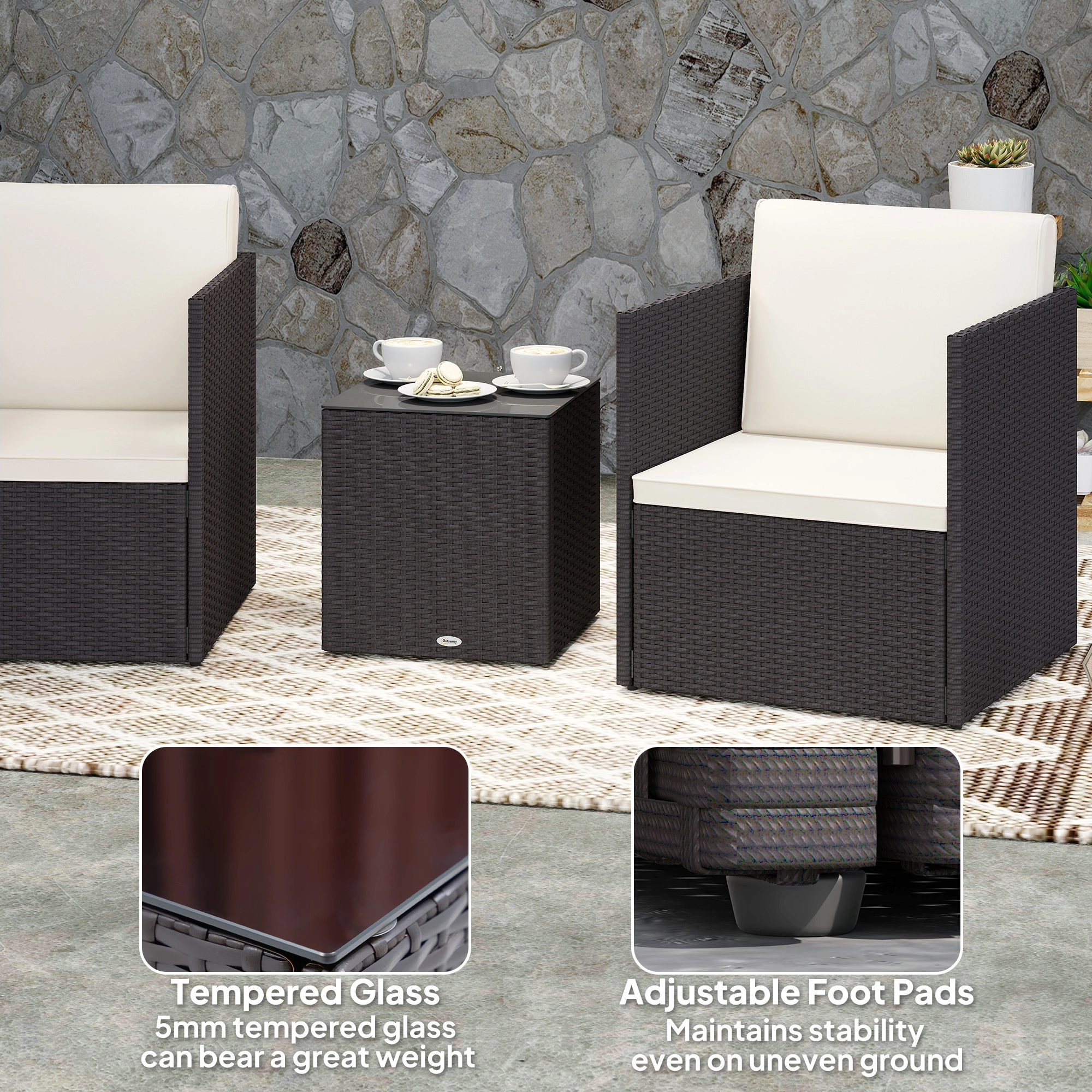 4 Pieces Patio Furniture Set Outdoor Conversation Set with Cushions, Wicker Rattan Sofa, Gray view 5