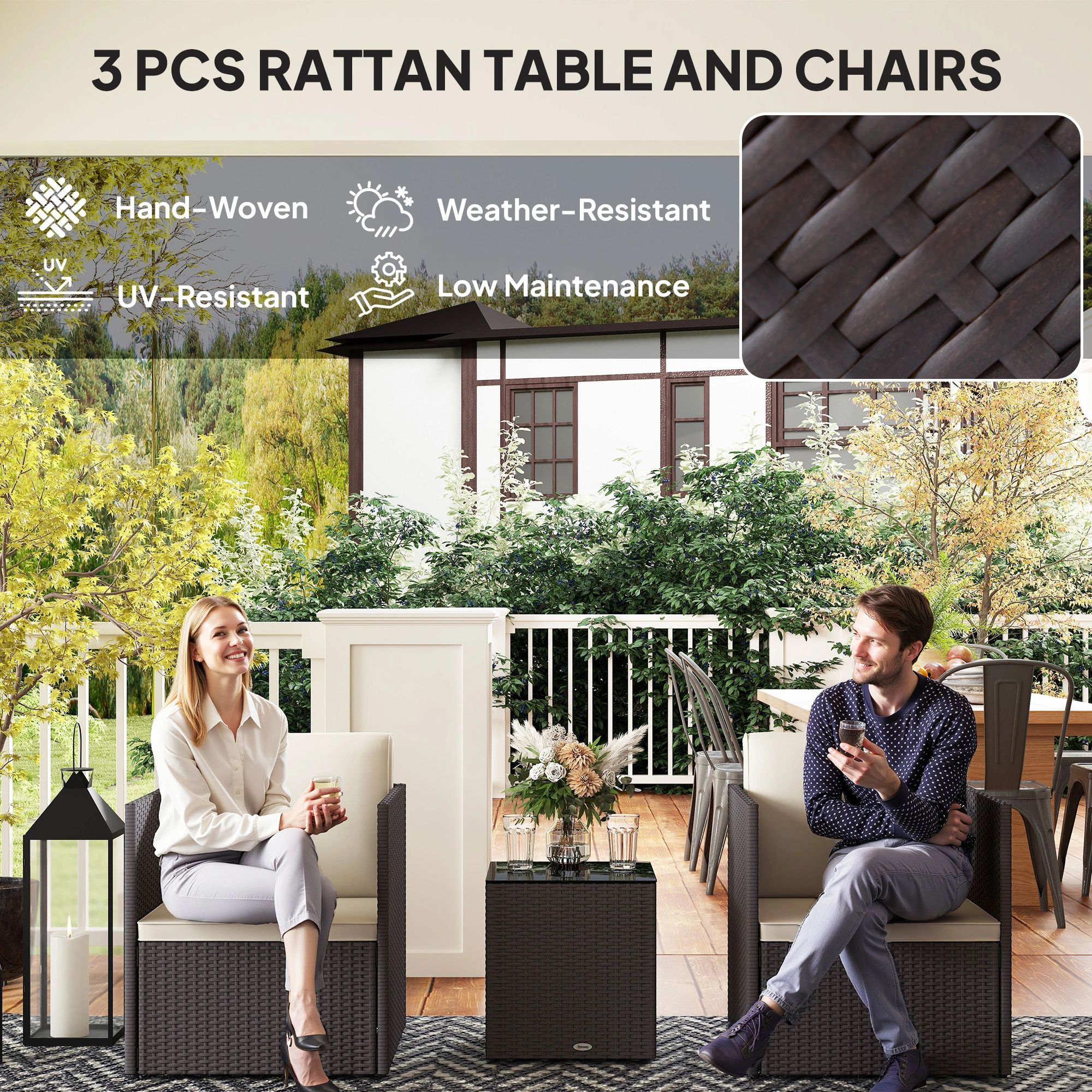 4 Pieces Patio Furniture Set Outdoor Conversation Set with Cushions, Wicker Rattan Sofa, Gray view 6