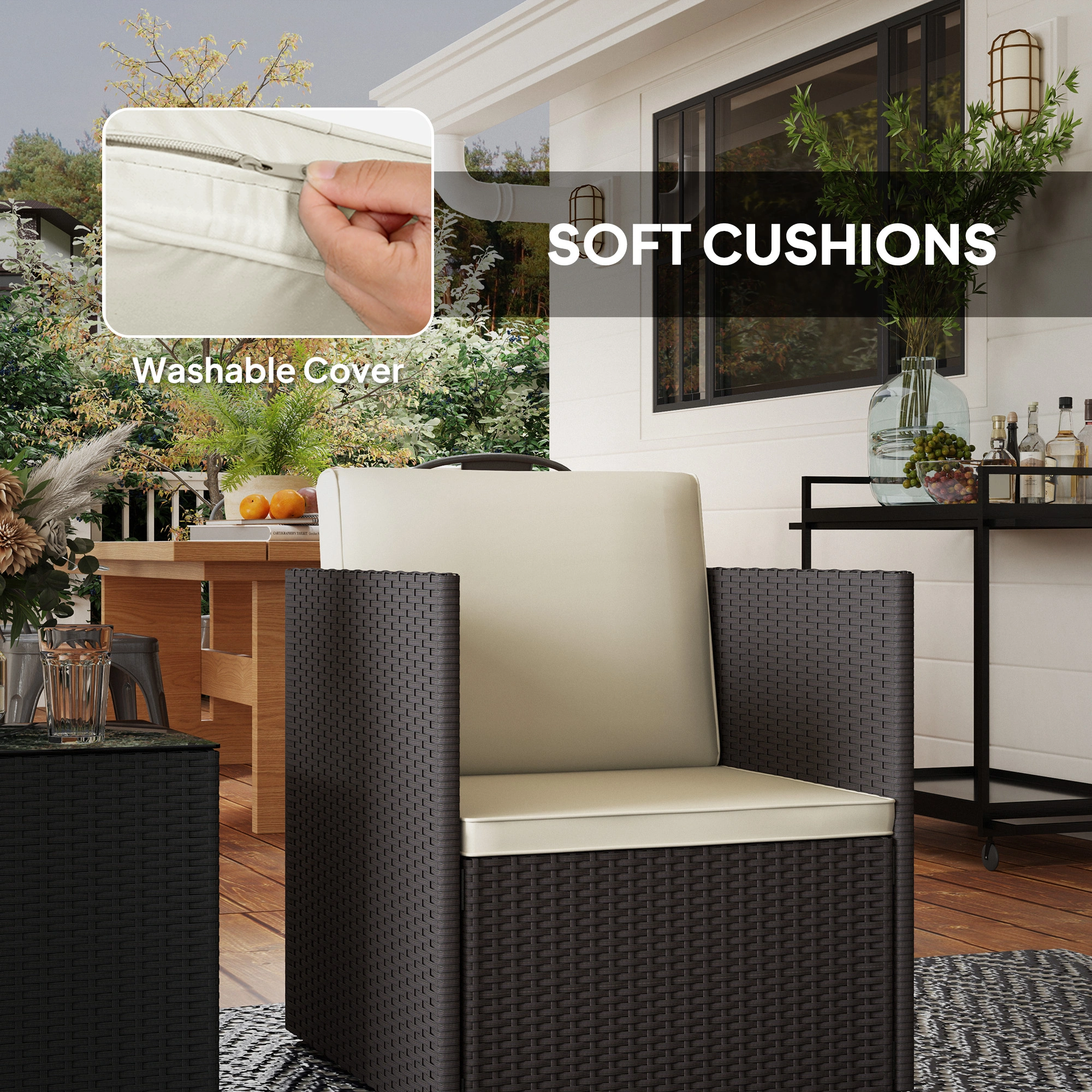 4 Pieces Patio Furniture Set Outdoor Conversation Set with Cushions, Wicker Rattan Sofa, Gray view 7