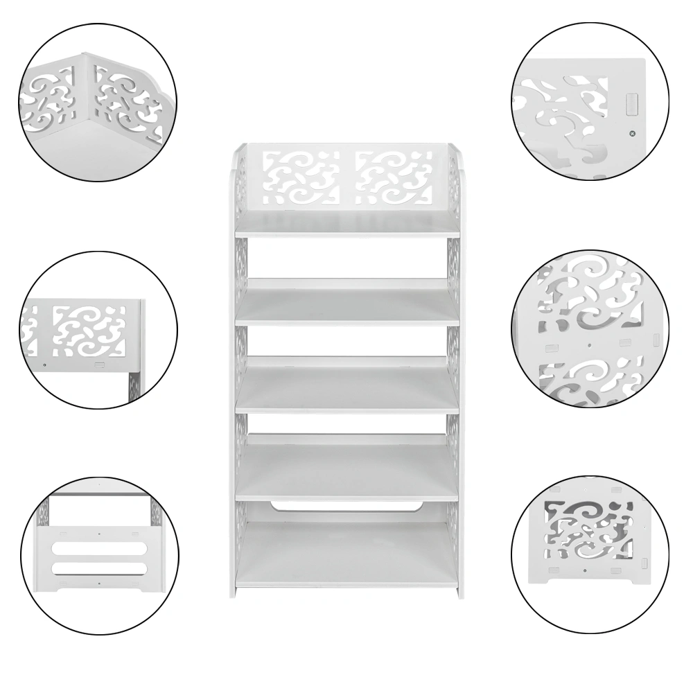 Wood-plastic Board Five Tiers Carved Shoe Rack White A view 10