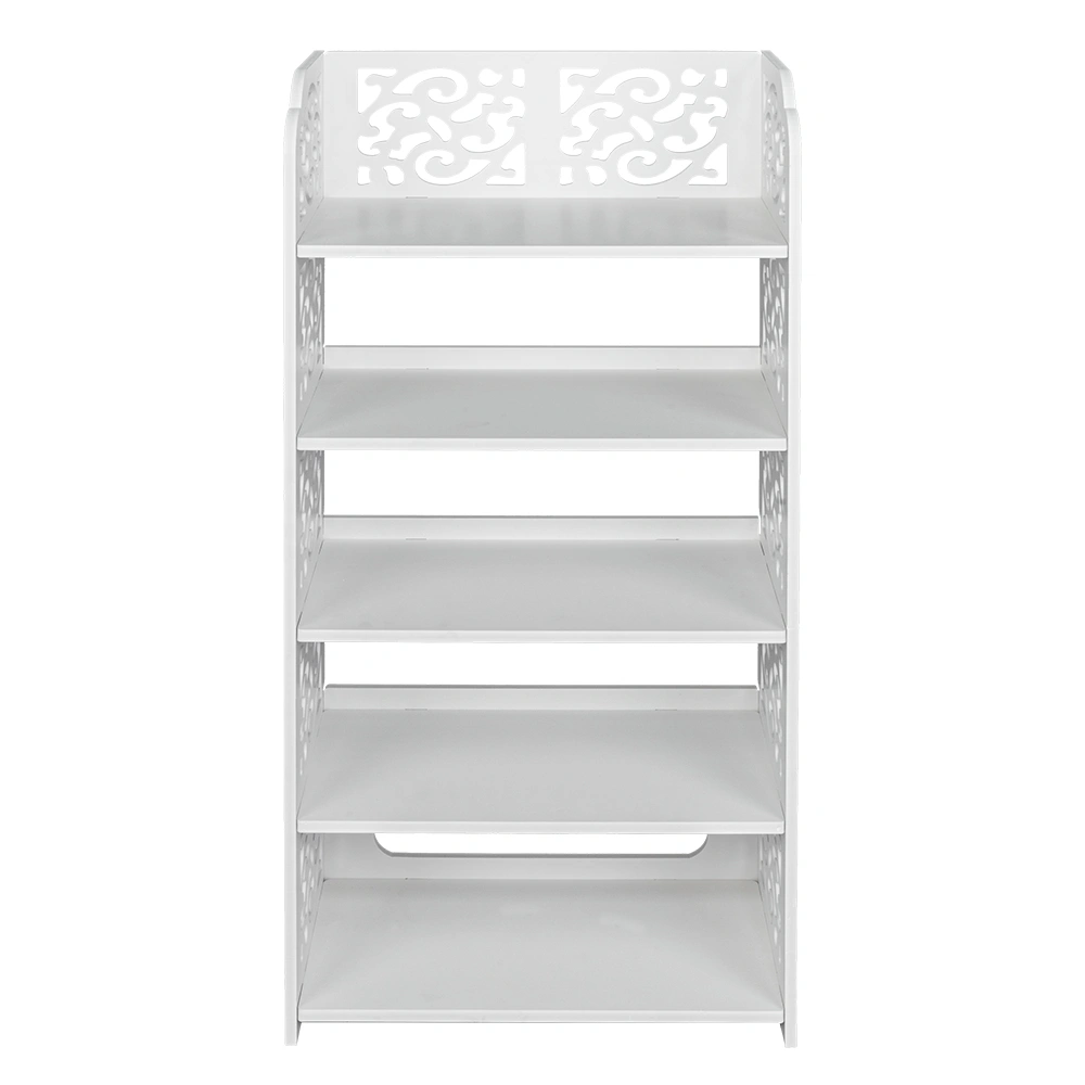 Wood-plastic Board Five Tiers Carved Shoe Rack White A view 14