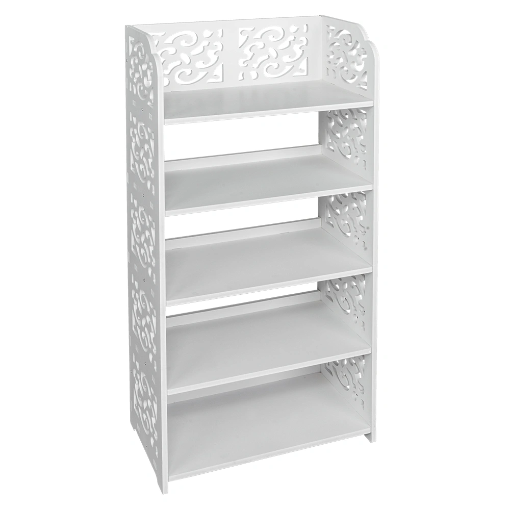Wood-plastic Board Five Tiers Carved Shoe Rack White A view 16