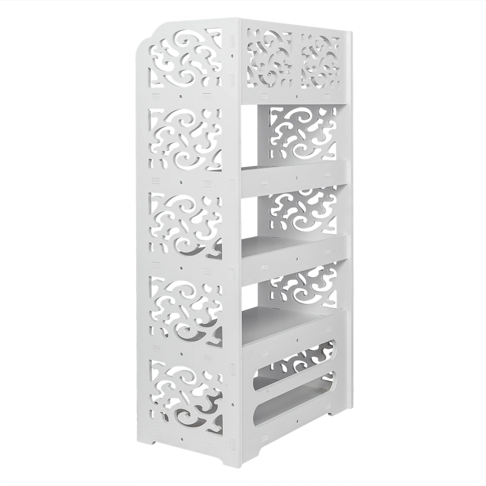 Wood-plastic Board Five Tiers Carved Shoe Rack White A view 17