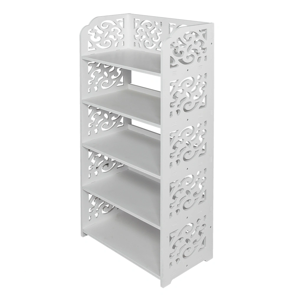 Wood-plastic Board Five Tiers Carved Shoe Rack White A view 18