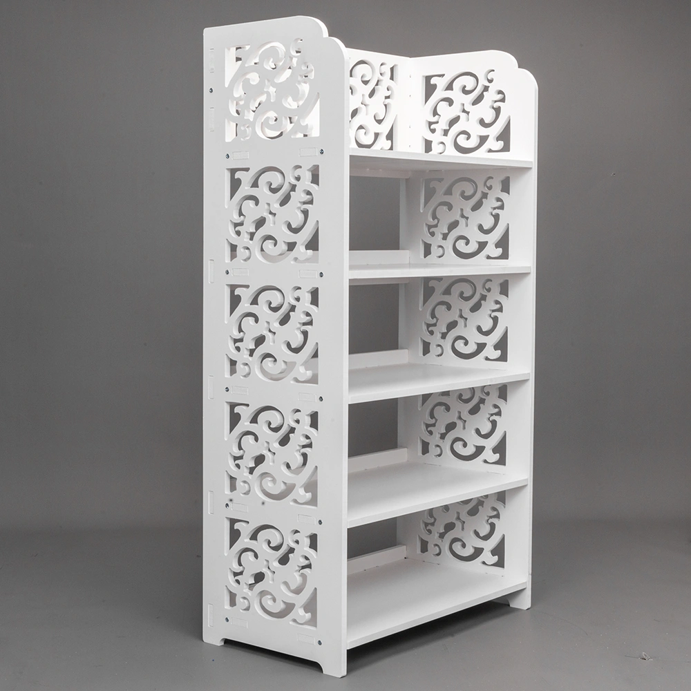 Wood-plastic Board Five Tiers Carved Shoe Rack White A view 2