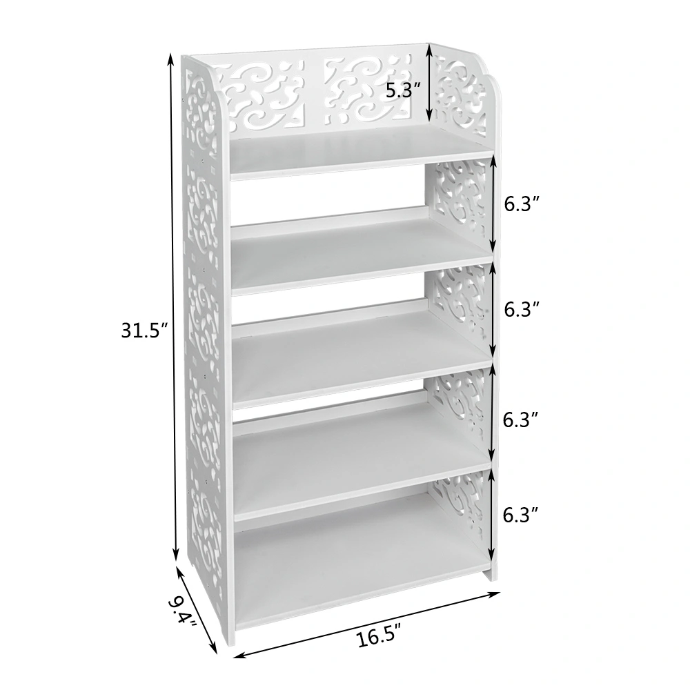 Wood-plastic Board Five Tiers Carved Shoe Rack White A view 8