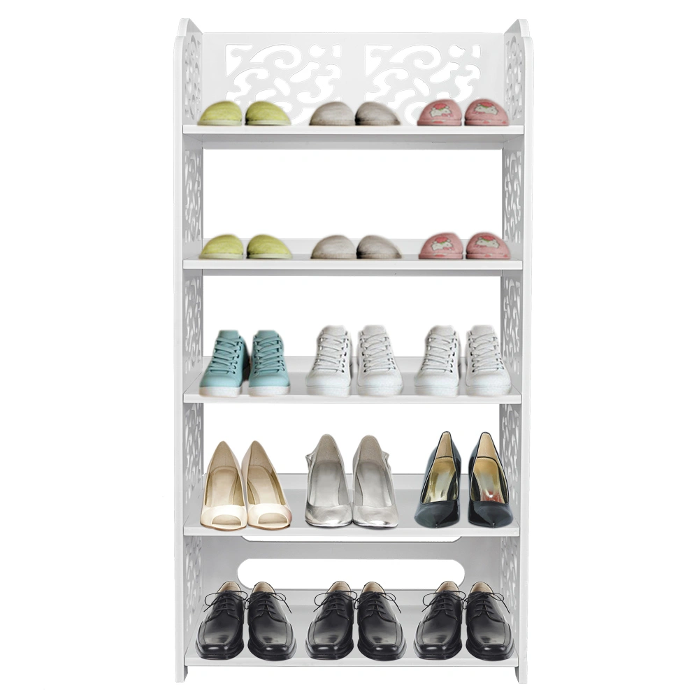 Wood-plastic Board Five Tiers Carved Shoe Rack White A view 9