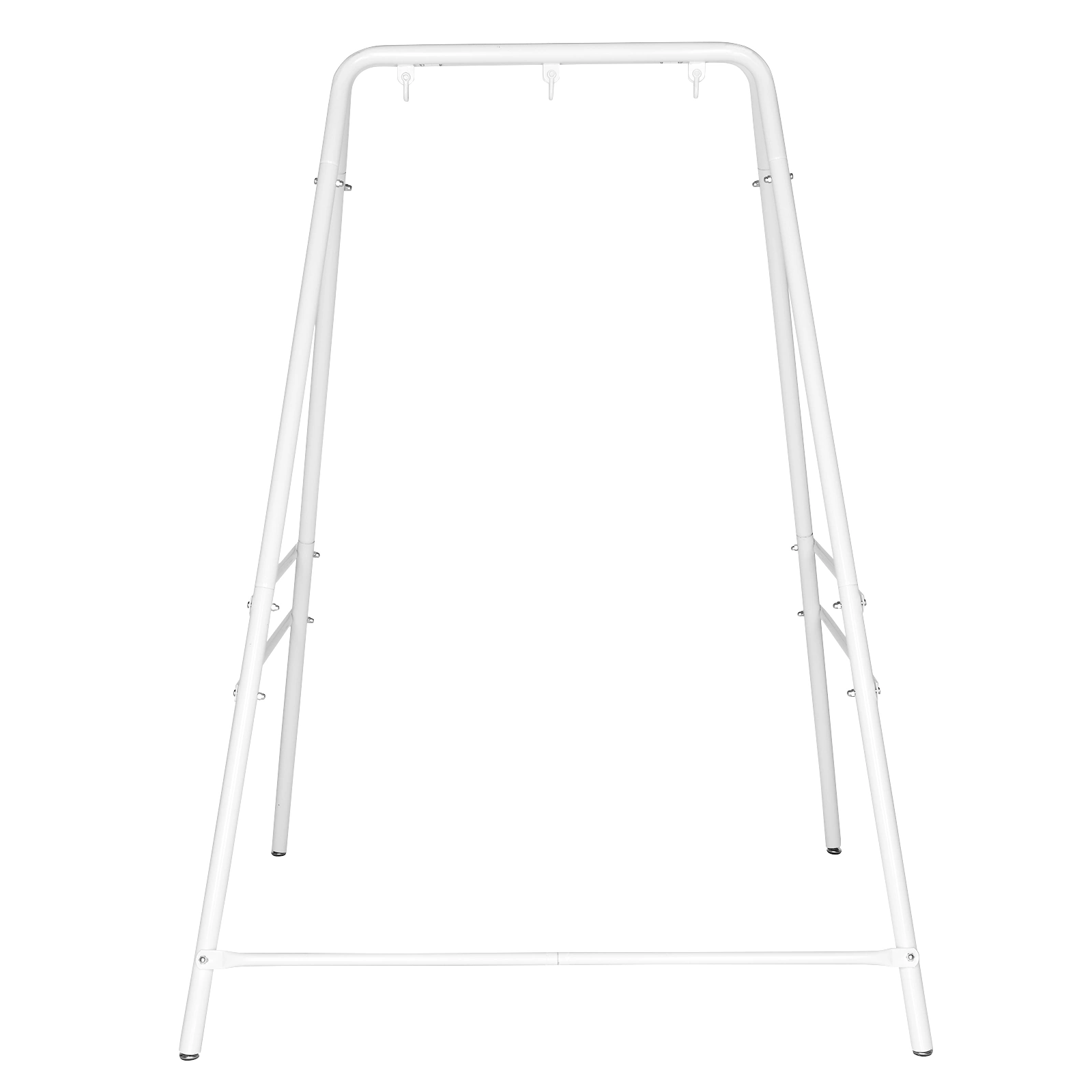 Wrought Iron Hanging Chair Frame Stand 133x137x180cm 200kg Capacity Four-Legged Garden Swing with 3 Rings - White view 10