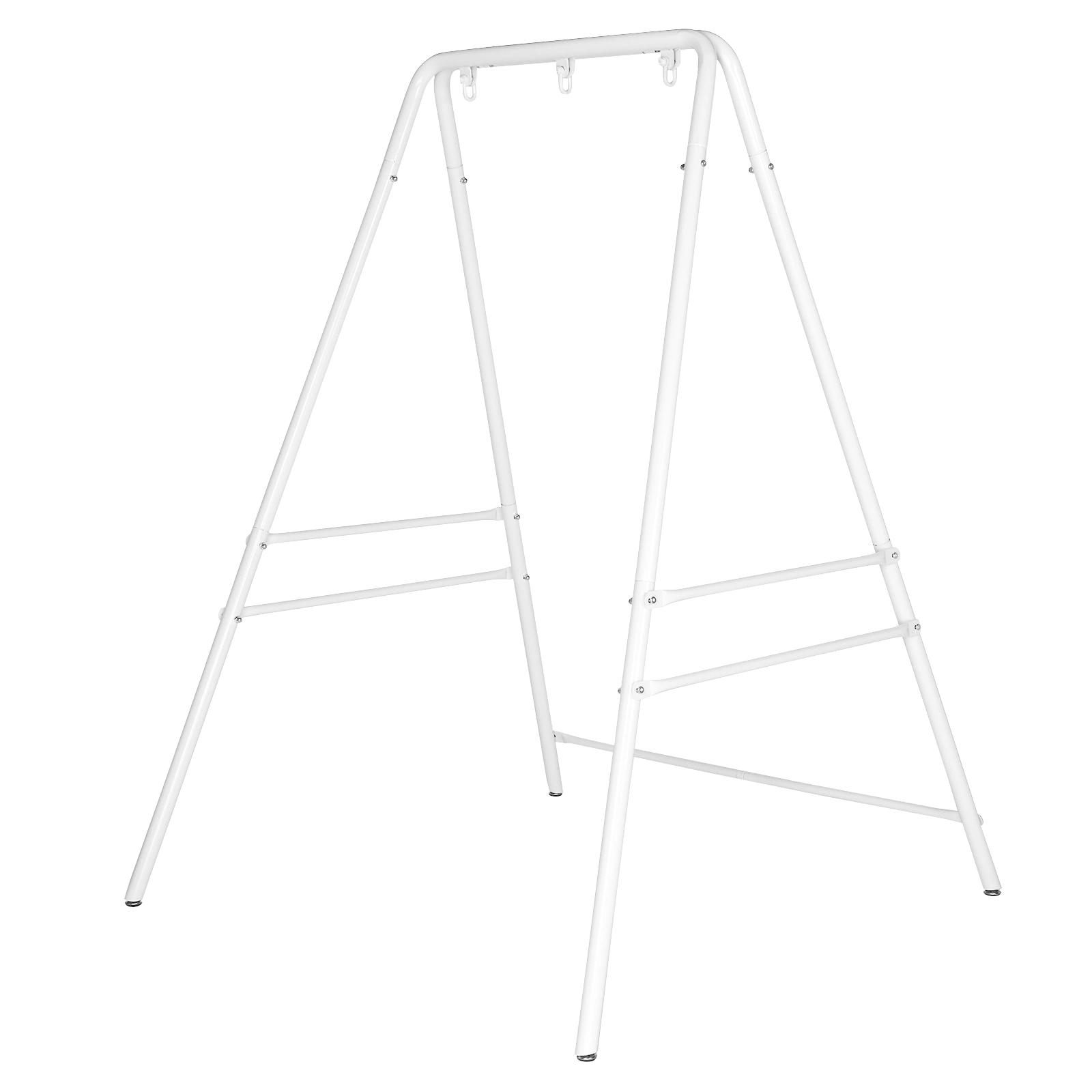 Wrought Iron Hanging Chair Frame Stand 133x137x180cm 200kg Capacity Four-Legged Garden Swing with 3 Rings - White view 11