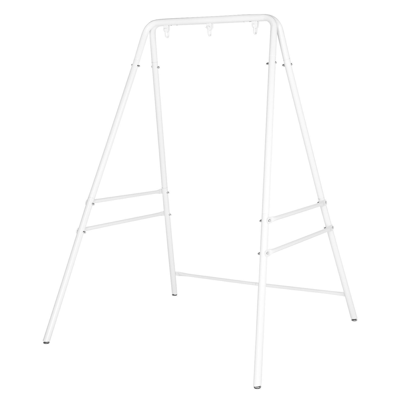 Wrought Iron Hanging Chair Frame Stand 133x137x180cm 200kg Capacity Four-Legged Garden Swing with 3 Rings - White view 12