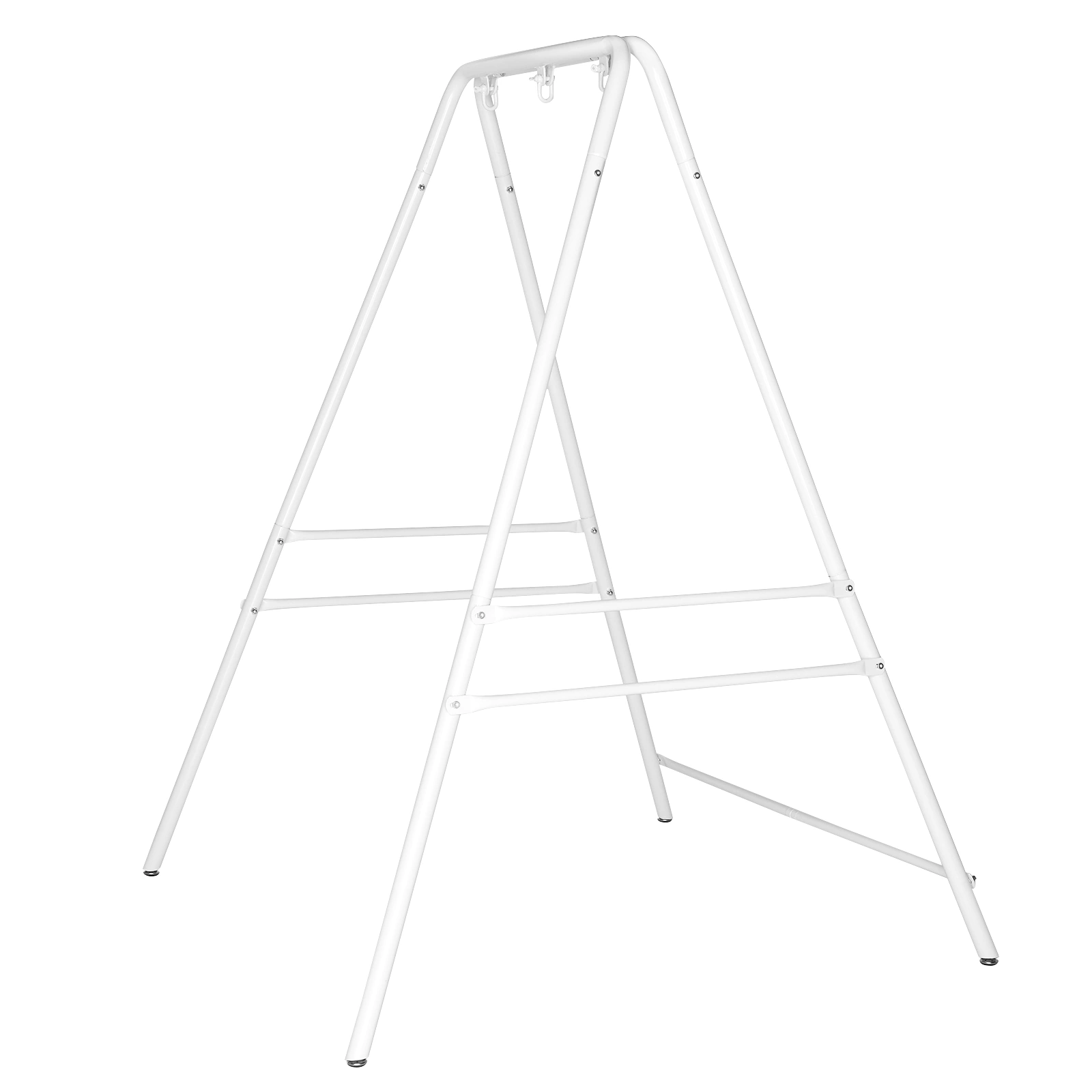 Wrought Iron Hanging Chair Frame Stand 133x137x180cm 200kg Capacity Four-Legged Garden Swing with 3 Rings - White view 13