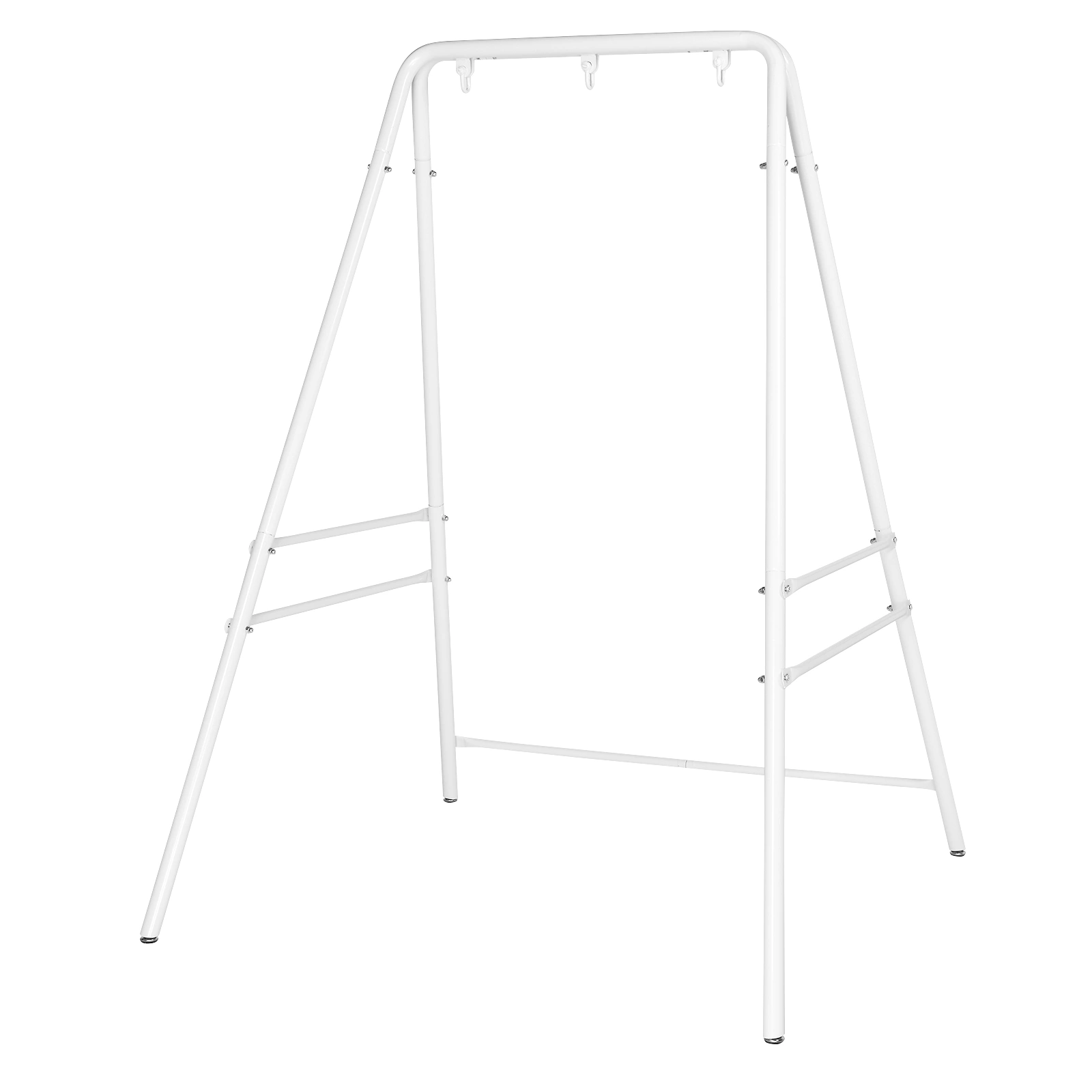 Wrought Iron Hanging Chair Frame Stand 133x137x180cm 200kg Capacity Four-Legged Garden Swing with 3 Rings - White view 14