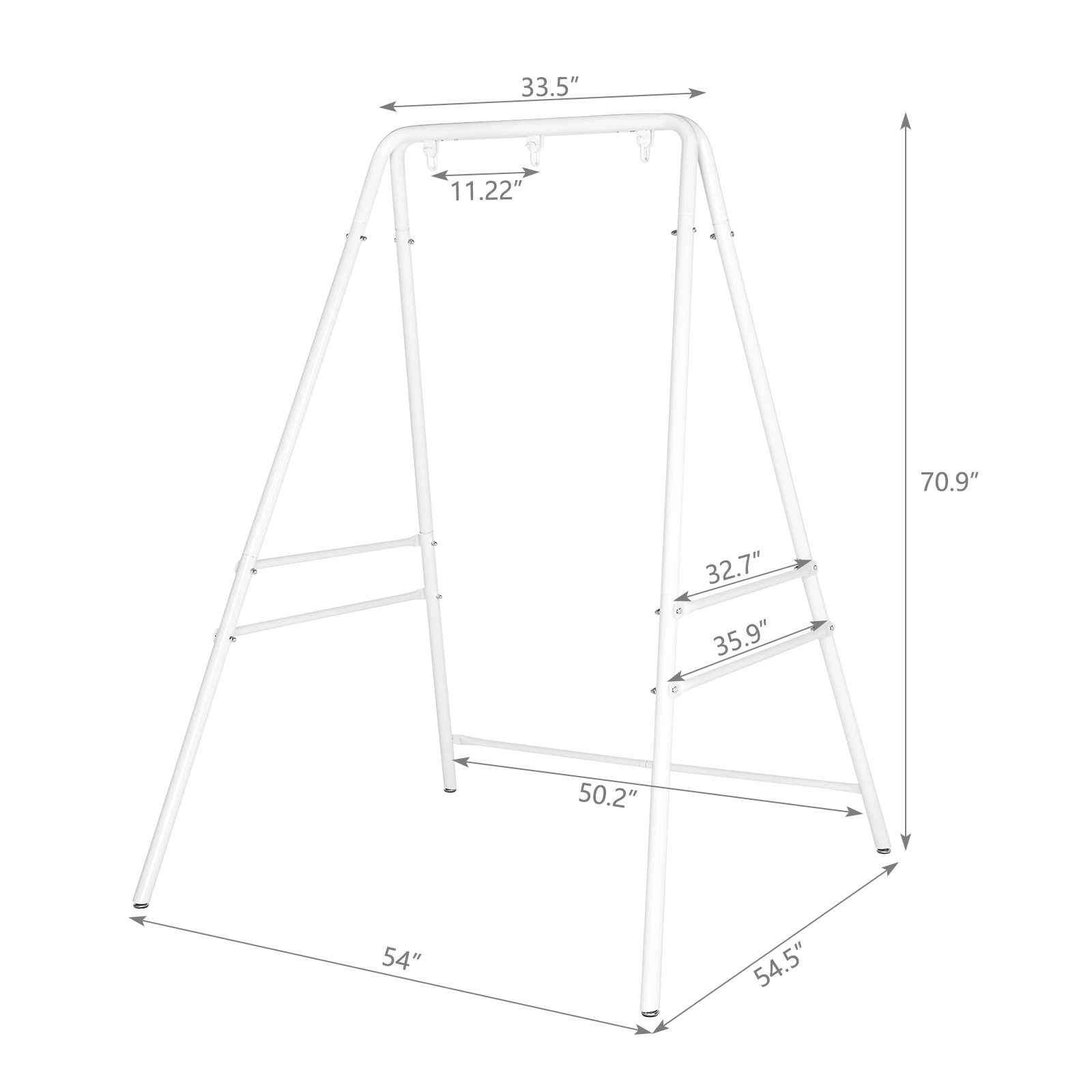 Wrought Iron Hanging Chair Frame Stand 133x137x180cm 200kg Capacity Four-Legged Garden Swing with 3 Rings - White view 20