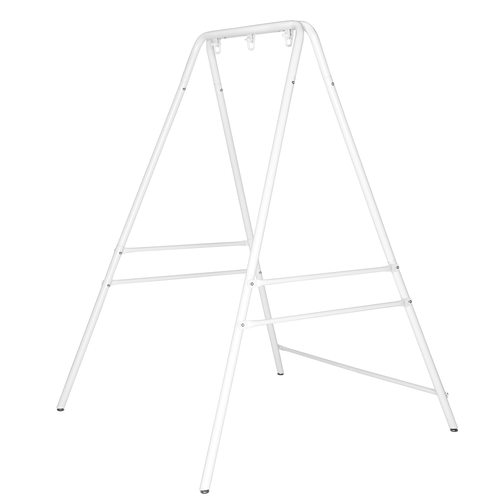 Wrought Iron Hanging Chair Frame Stand 133x137x180cm 200kg Capacity Four-Legged Garden Swing with 3 Rings - White view 9