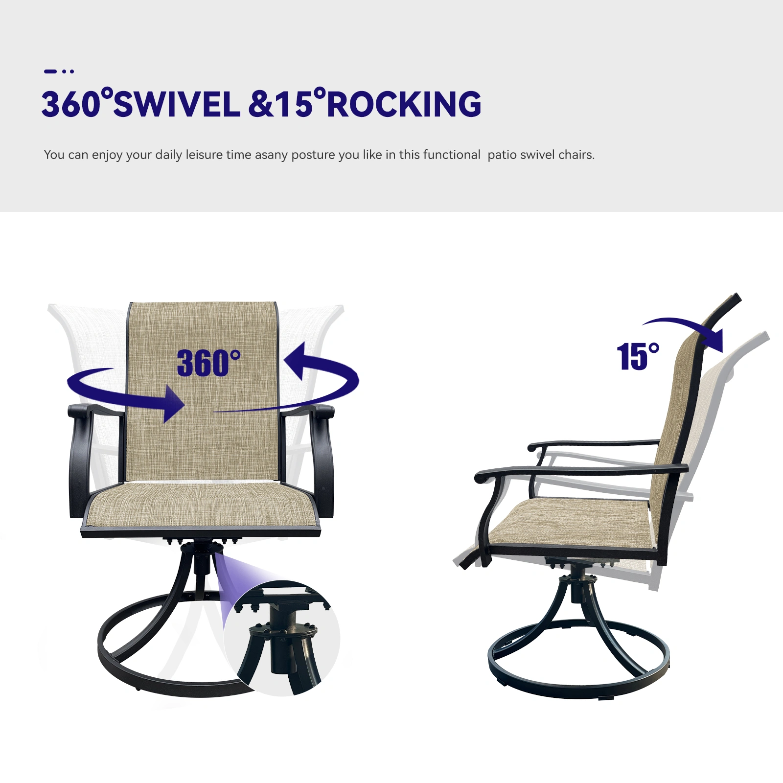 Set of 2 Swivel Dining Chairs Outdoor Patio Lawn Chairs Breathable Textilene Front Porch Backyard Deck view 3