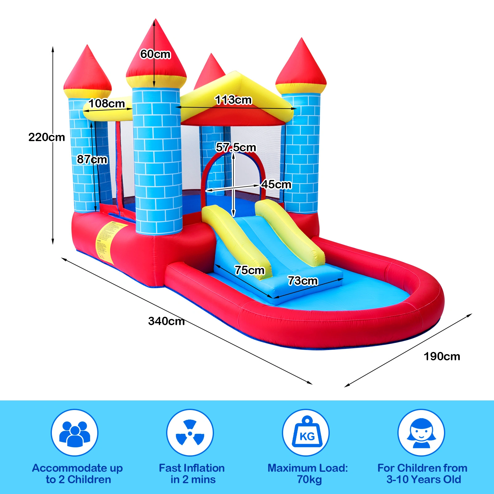 Giant Kids Inflatable Bouncy Castle with Slide, Outdoor Blow Up Castle, Waterproof PVC Material, Portable Playhouse for Parties and Backyard Fun view 2
