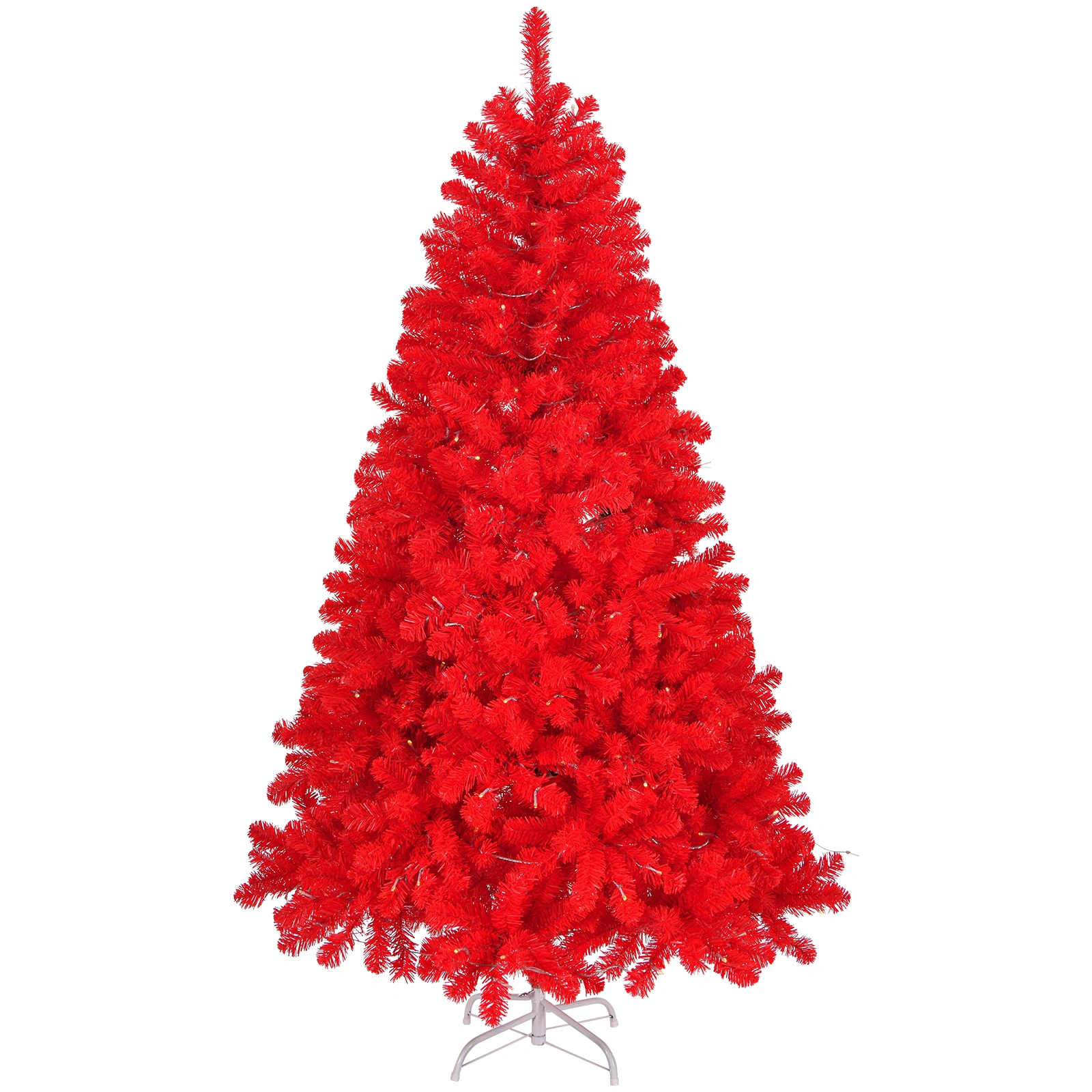 6ft Artificial Christmas Tree with 100 Warm White Battery Lights, 750 Branch Tips, Sturdy Metal Stand, Pre-Lit Red view 8