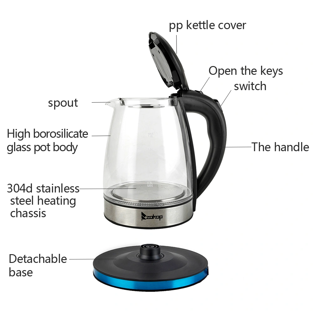HD-1861-A 110V 1200W 1.8L Electric Glass Kettle US Plug view 2