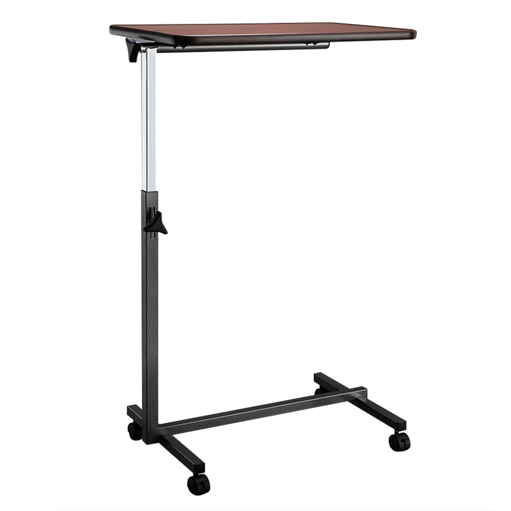 Multifunctional Adjustable Bedside Table MDF/Iron/4 Wheels With Brake, Dark Wood Grain Color view 13