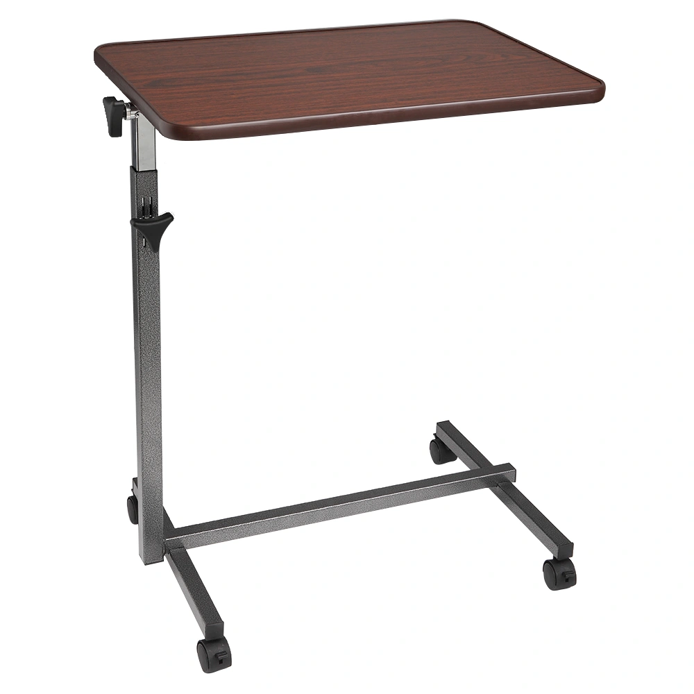 Multifunctional Adjustable Bedside Table MDF/Iron/4 Wheels With Brake, Dark Wood Grain Color view 15