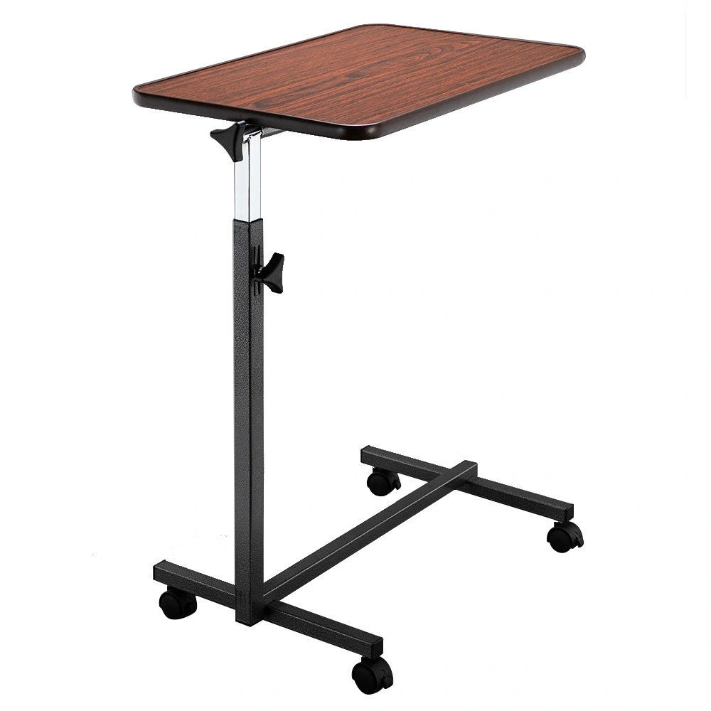 Multifunctional Adjustable Bedside Table MDF/Iron/4 Wheels With Brake, Dark Wood Grain Color view 17