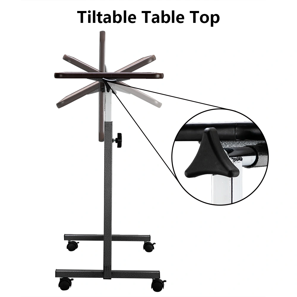 Multifunctional Adjustable Bedside Table MDF/Iron/4 Wheels With Brake, Dark Wood Grain Color view 20