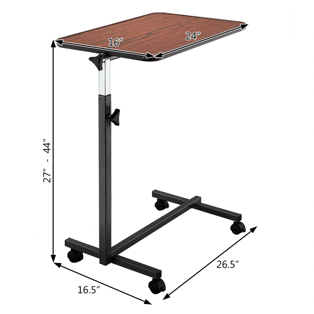 Multifunctional Adjustable Bedside Table MDF/Iron/4 Wheels With Brake, Dark Wood Grain Color view 21