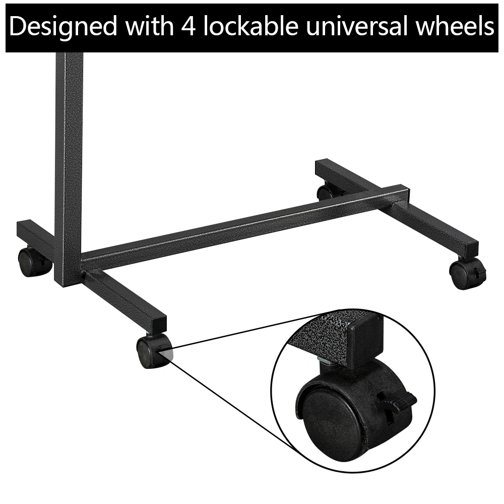 Multifunctional Adjustable Bedside Table MDF/Iron/4 Wheels With Brake, Dark Wood Grain Color view 28